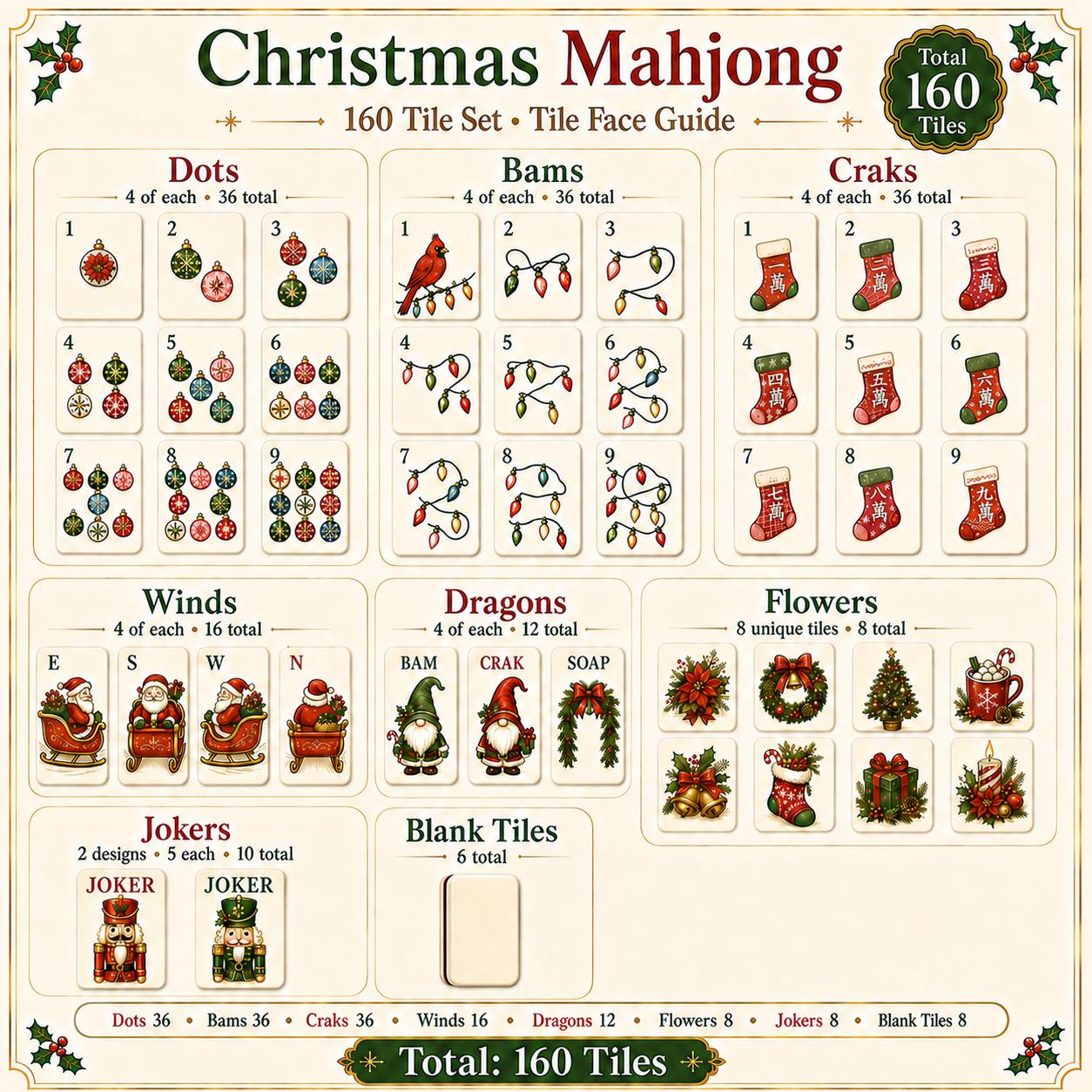 Christmas Acrylic Mahjong Set, Festive Holiday Mahjong Tiles, Vintage Santa & Christmas Design American Mahjong Game,Gif