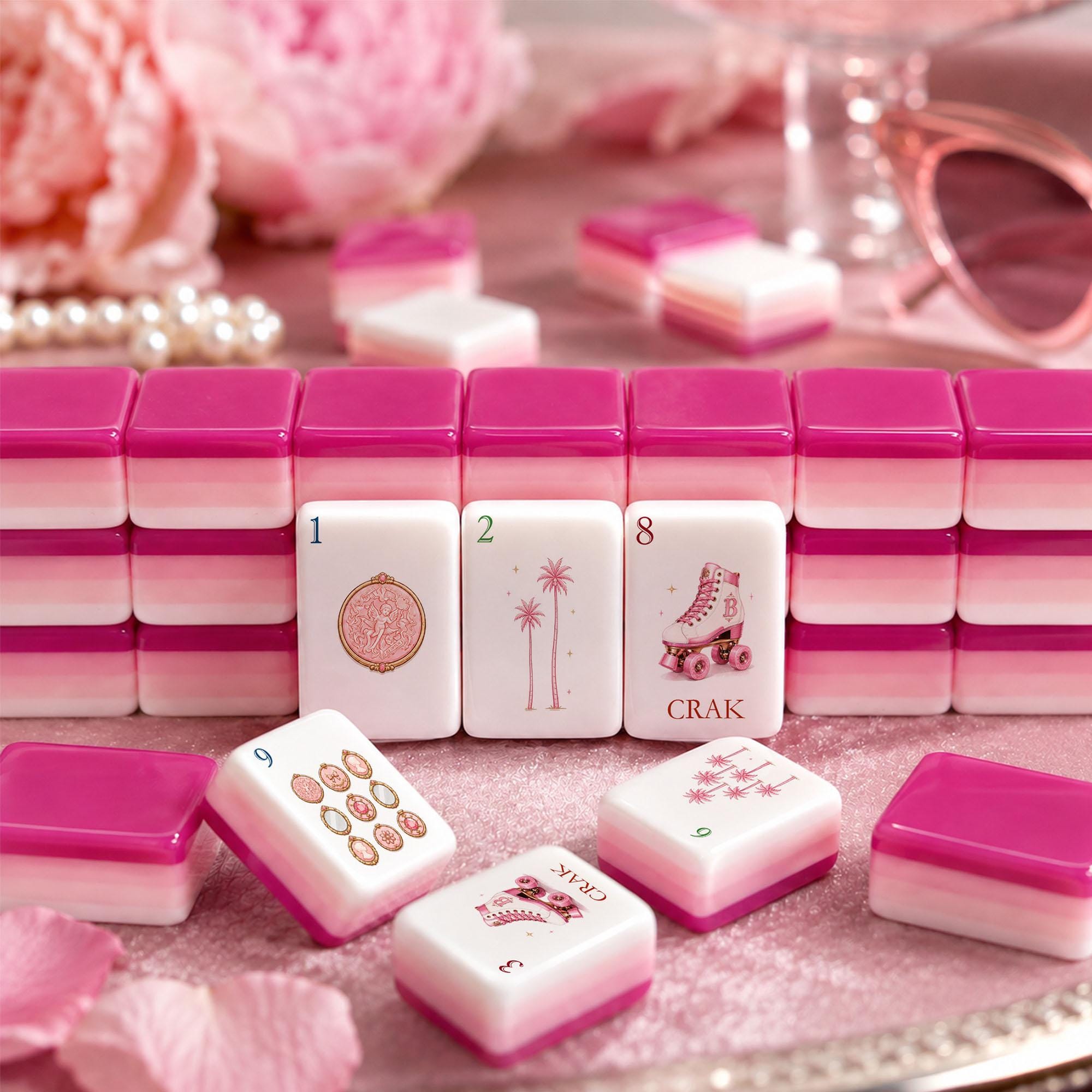 Pink Mahjong Set, American Mahjong Tiles, Luxury Acrylic Mahjong Game, Pink Glam Feminine Gift for Women, Girls Night Gi