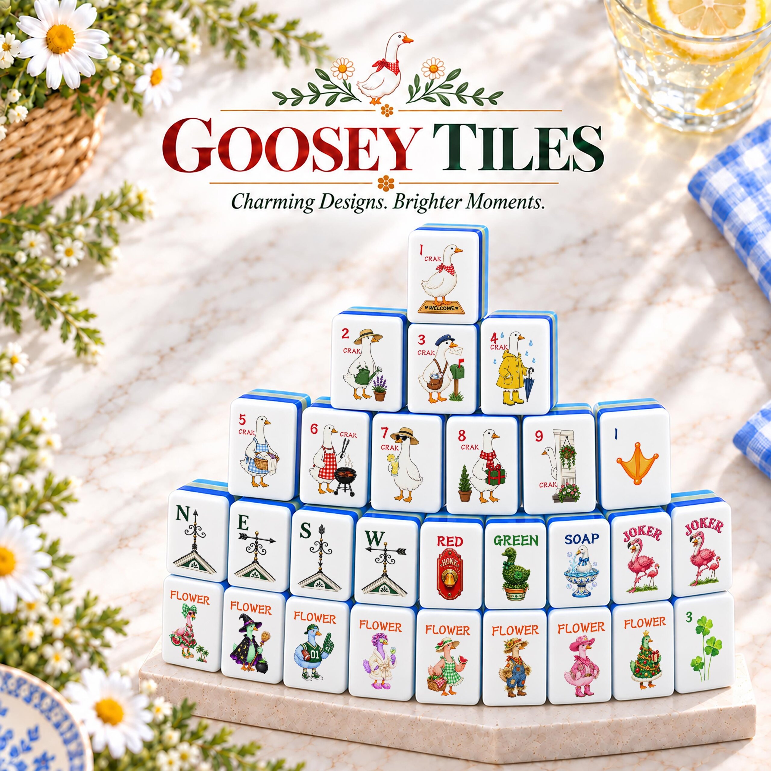 Goose Mahjong Tile Set, Silly Goose Mahjong Gift, Porch Goose Inspired American Mah Jongg Tiles, 4-Layer Acrylic Set, Ma