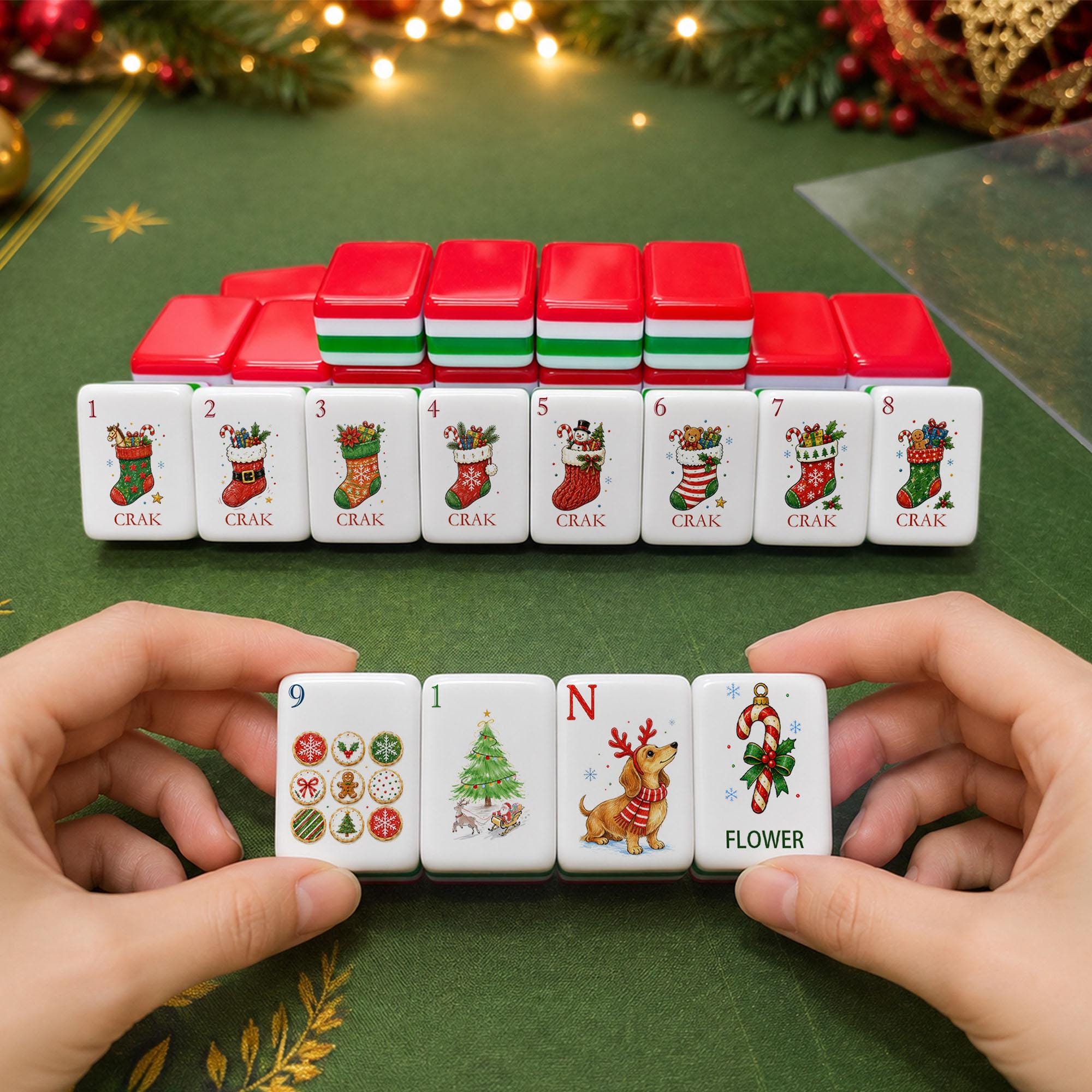 Christmas American Mahjong Set, Holiday Mah Jongg Tiles, Vintage Christmas Game Night Gift, Family Mahjong, Gift for Her