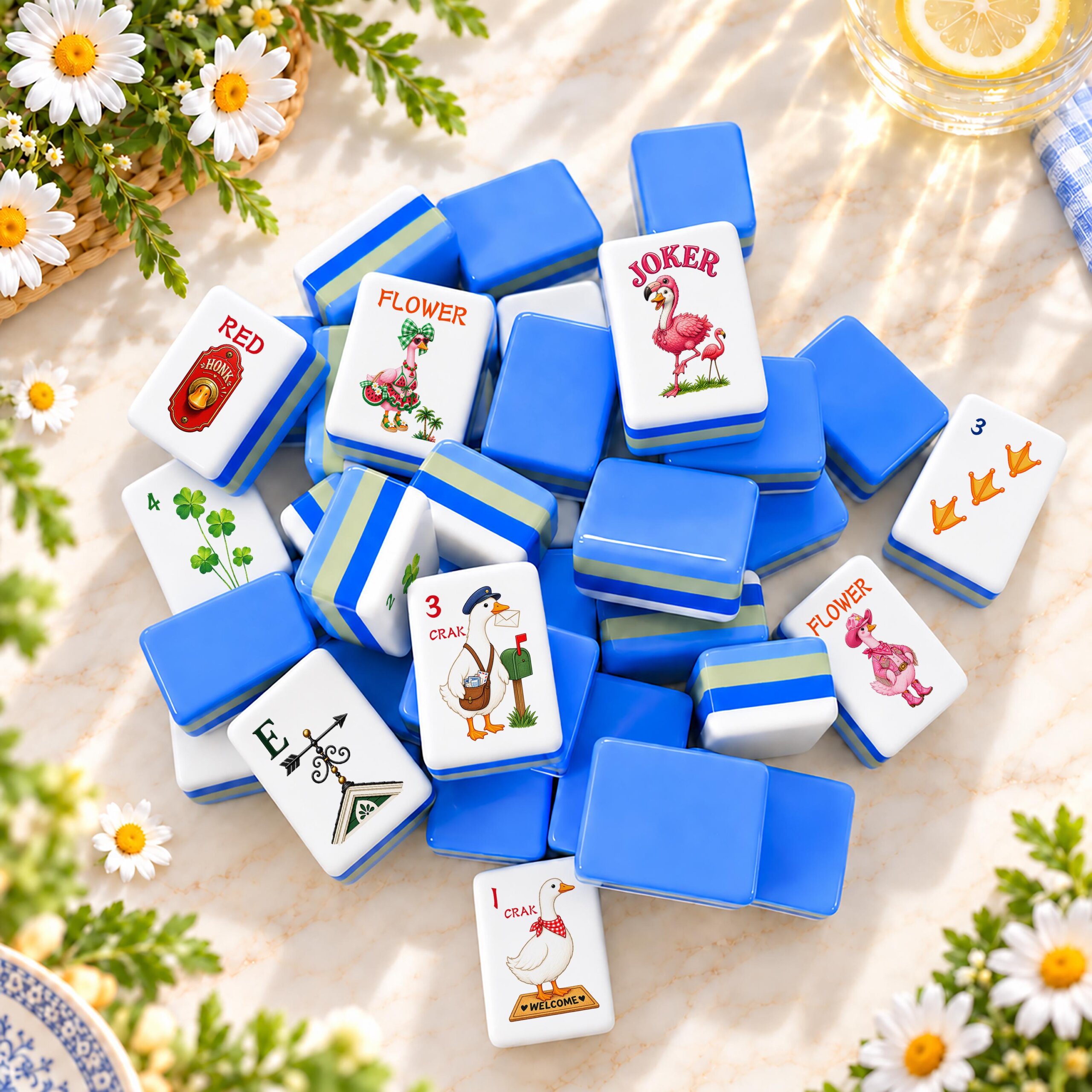 Silly Goose American Mahjong Set, 160 Acrylic Mahjong Tiles, 4-Layer Mah Jongg Tile Set, Goose Mahjong Gift, Optional Ma