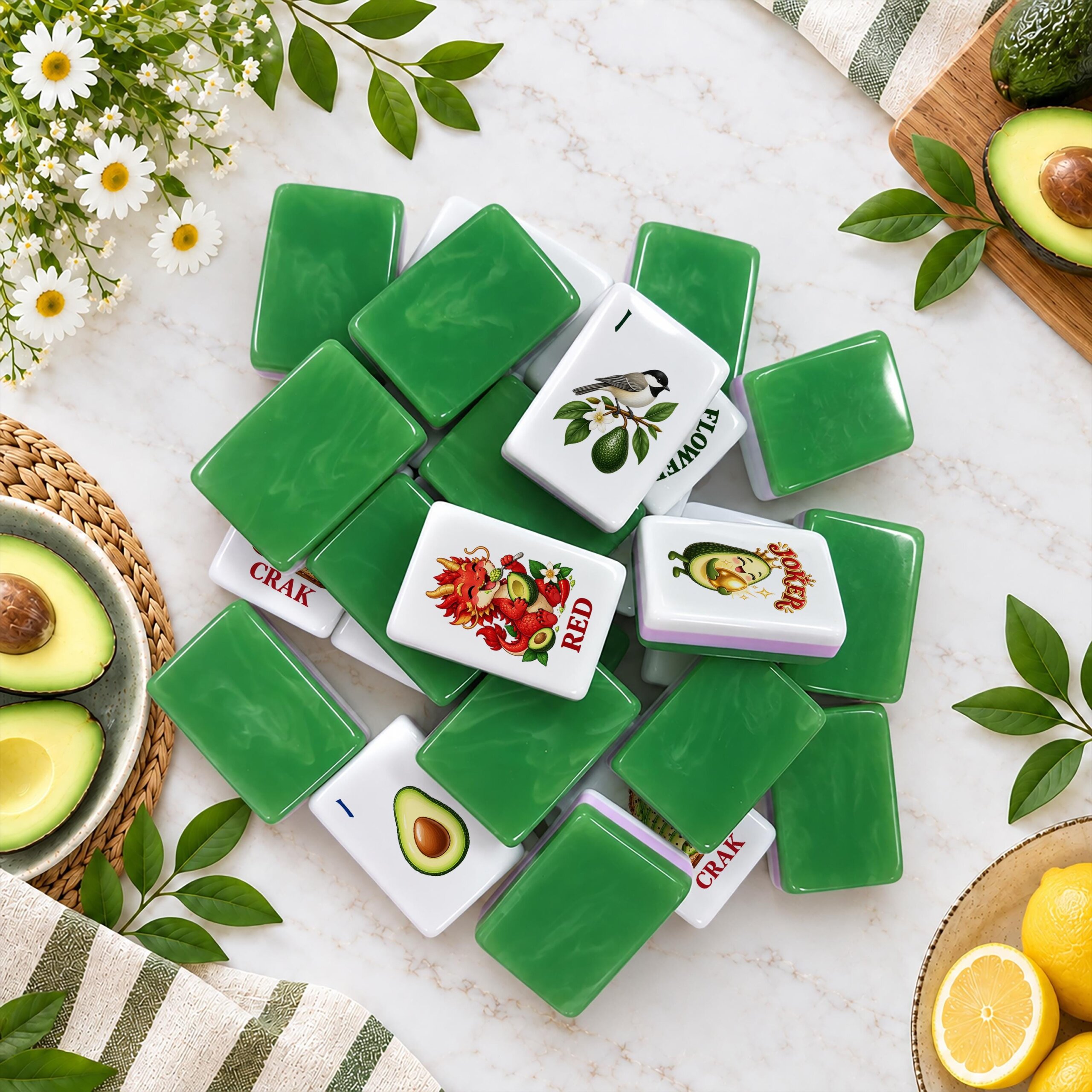 Avocado Mahjong Set, American Mahjong Tiles, Jade Green Acrylic Mahjong Set, Foodie Mahjong Gift, Unique Mahjong Tile Se