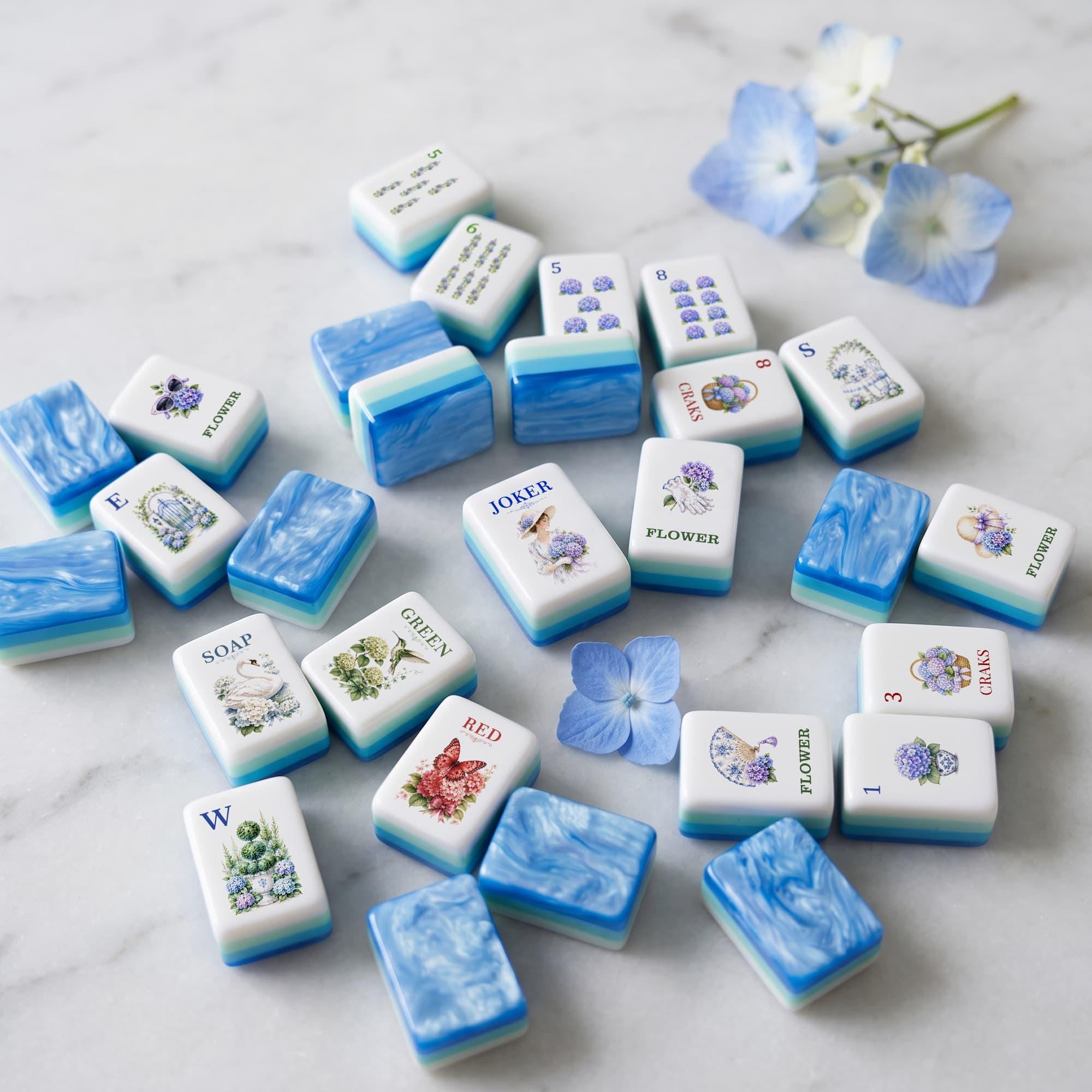 Hydrangea Garden American Mahjong Set, Blue Acrylic Mahjong Tiles, 152 /160 Tile Set With Jokers, Floral Mahjong, Gift f