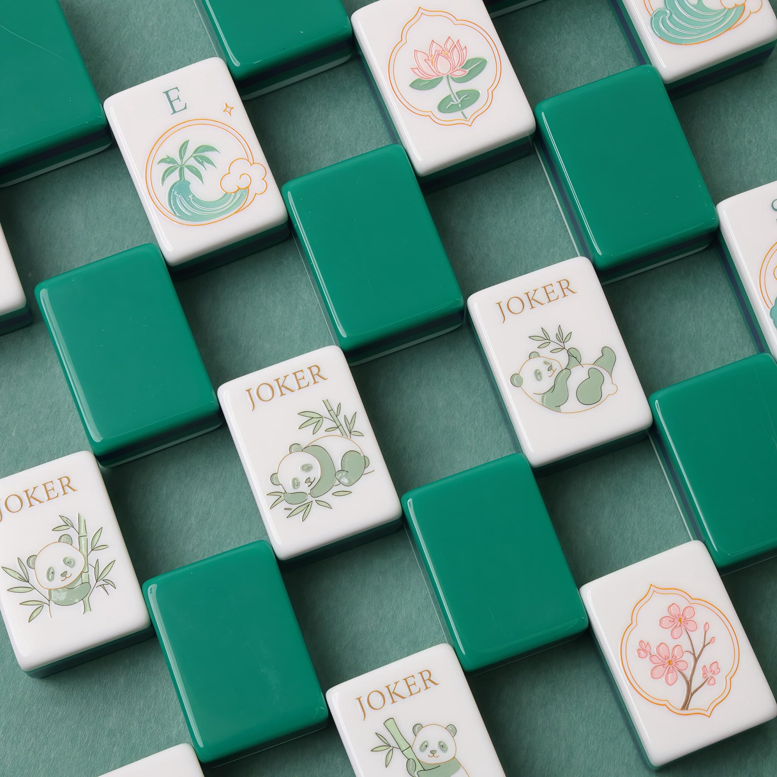 Emerald Green American Mahjong Set, Panda Joker Acrylic Tiles, Lotus Floral 160 Tile Game Gift for Women, Friends and Pl