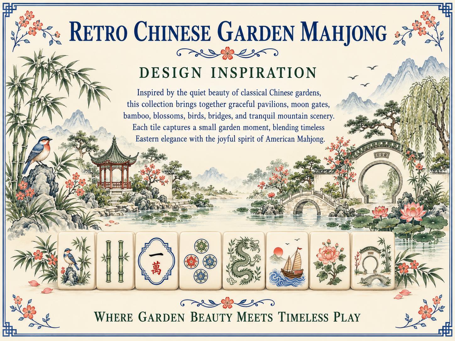 American Mahjong Set, 160 Acrylic Tiles, Retro Chinese Garden Art, Green Layered Edge, Mahjong Gift for Women and Game N