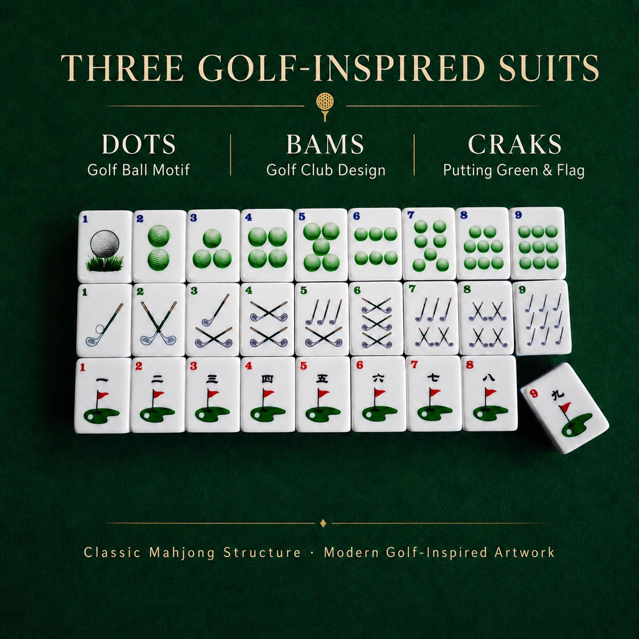 Golf Themed Mahjong Tile Set (152/ 160 Tiles), UV Print, Custom Tile Back Logo, Unique Gift for Golf Lovers - 3