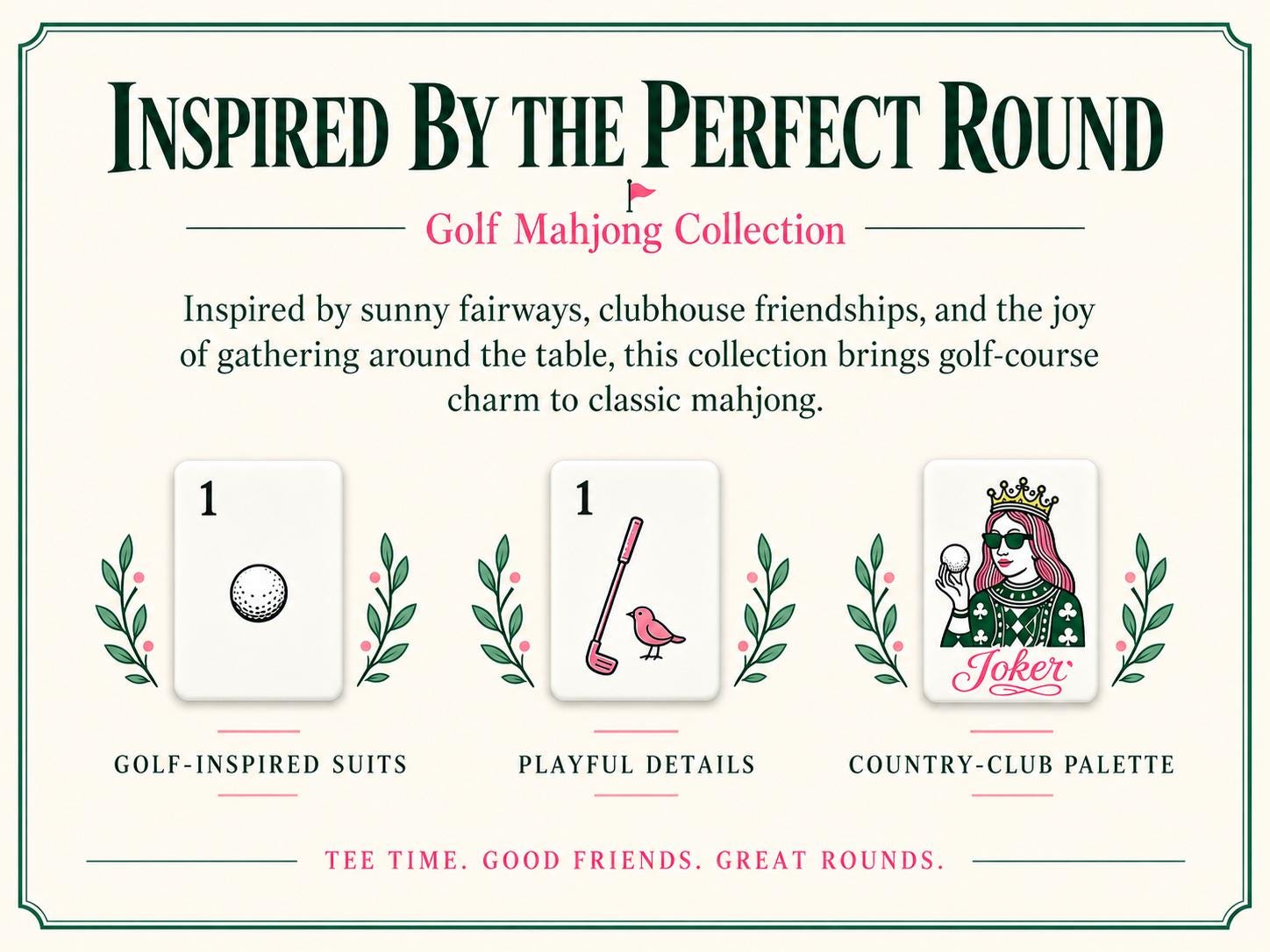 Pink Golf Mahjong Set, Luxury Country Club American Mahjong Tiles, Feminine Golf Theme Game Set with Preppy Sports Inspi