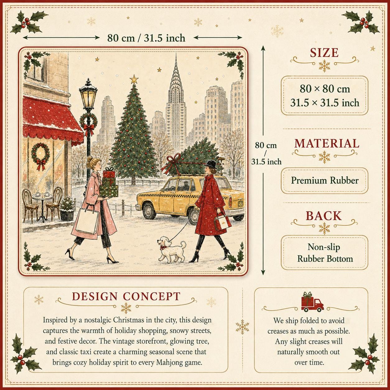Christmas American Mahjong Set, Vintage Holiday Acrylic 160 Tile Set, European Winter Illustration Mahjong Gift for Play