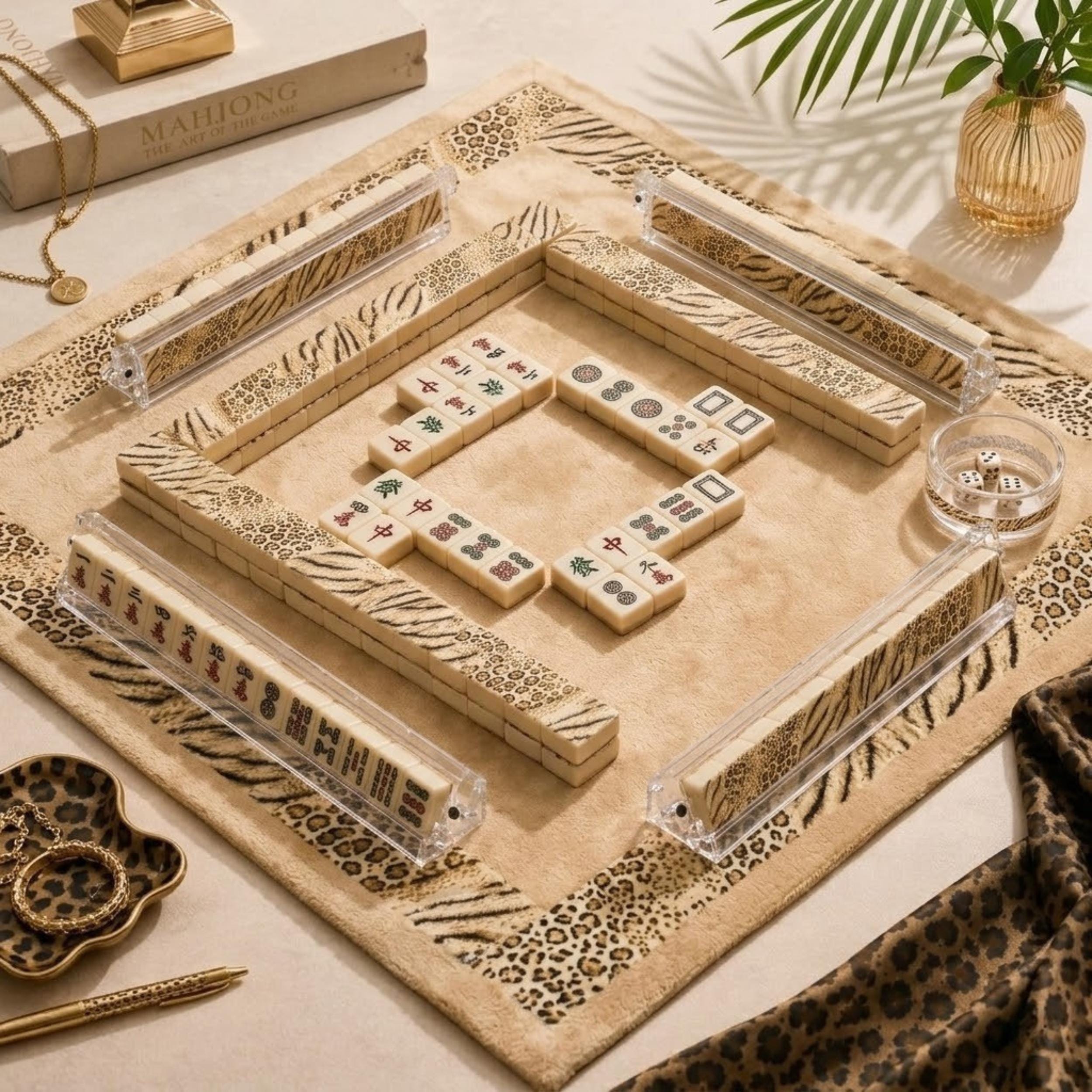 Safari Chic Mahjong Tiles |1.4"x1.0"x0.6" American Mahjong Acrylic Tiles with Leopard & Zebra Animal Print | Luxe Mahjon