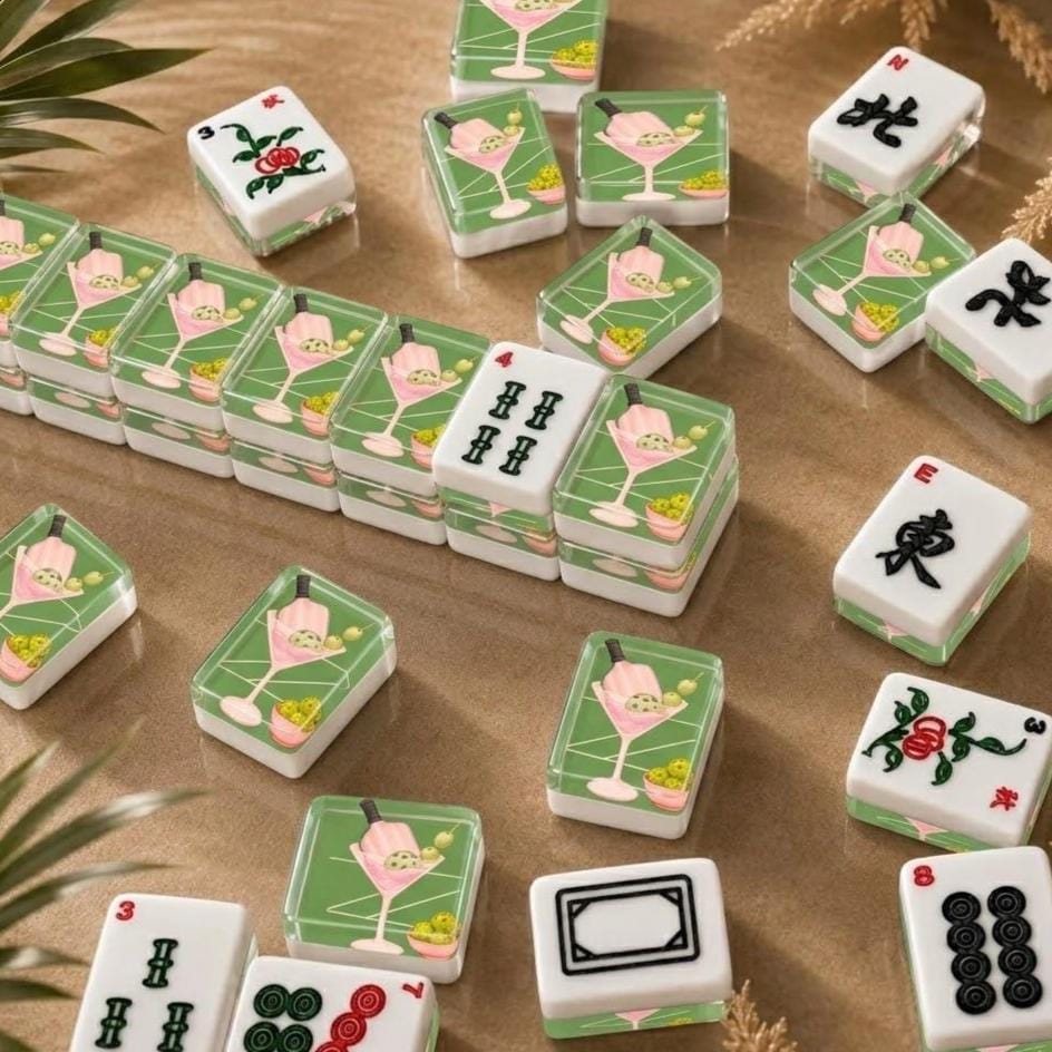 Pickleball Mahjong Tiles | 1.4"x1.0"x0.6" Luxury American Mahjong Tiles | Pink Green Pickleball Mahjong Set, Aesthetic M