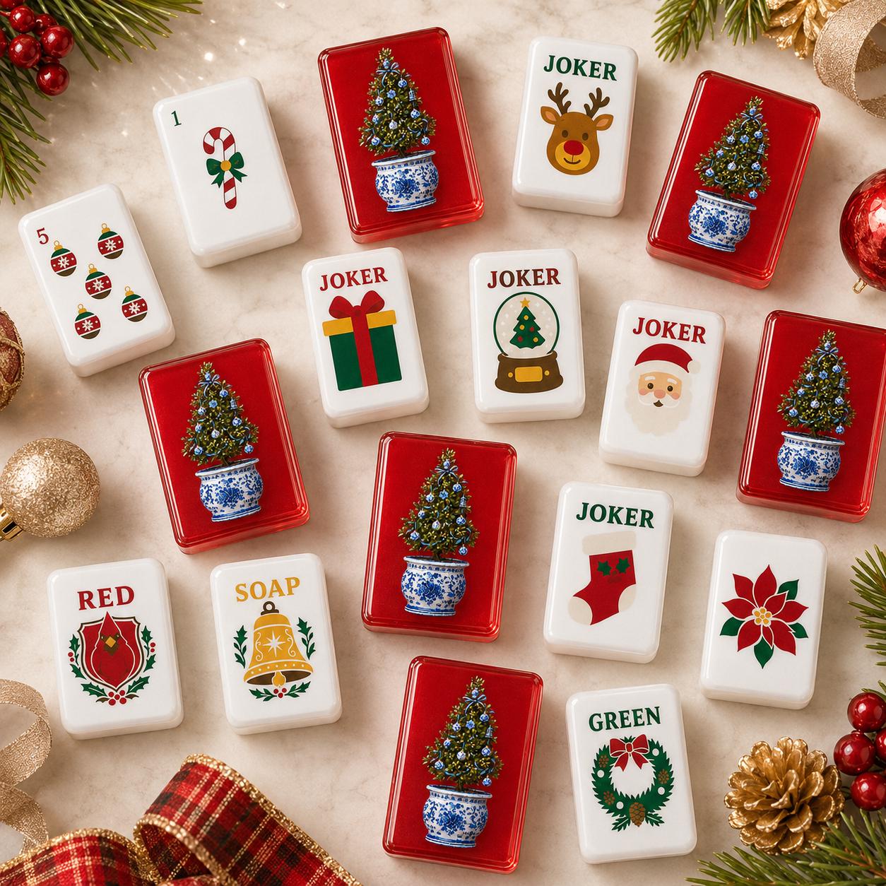 Holiday Mahjong Tiles Set, Christmas Acrylic Mahjong Tiles, Festive American Mahjong Set, Unique Christmas Gift - 3