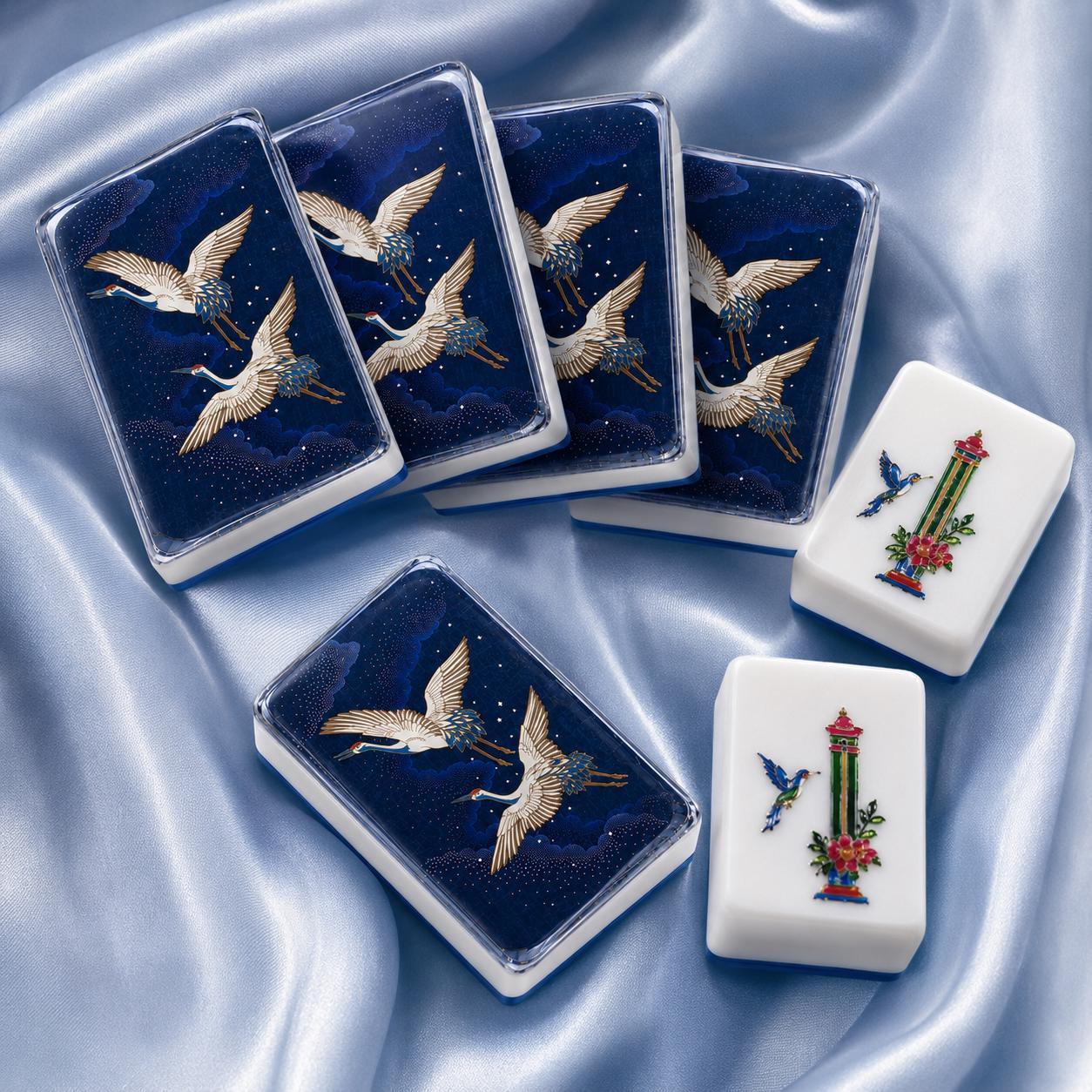 Blue White Chinoiserie Mahjong Tiles Set, Luxury Acrylic Mahjong Tiles, Peacock Floral American Mahjong Set, Elegant Ori