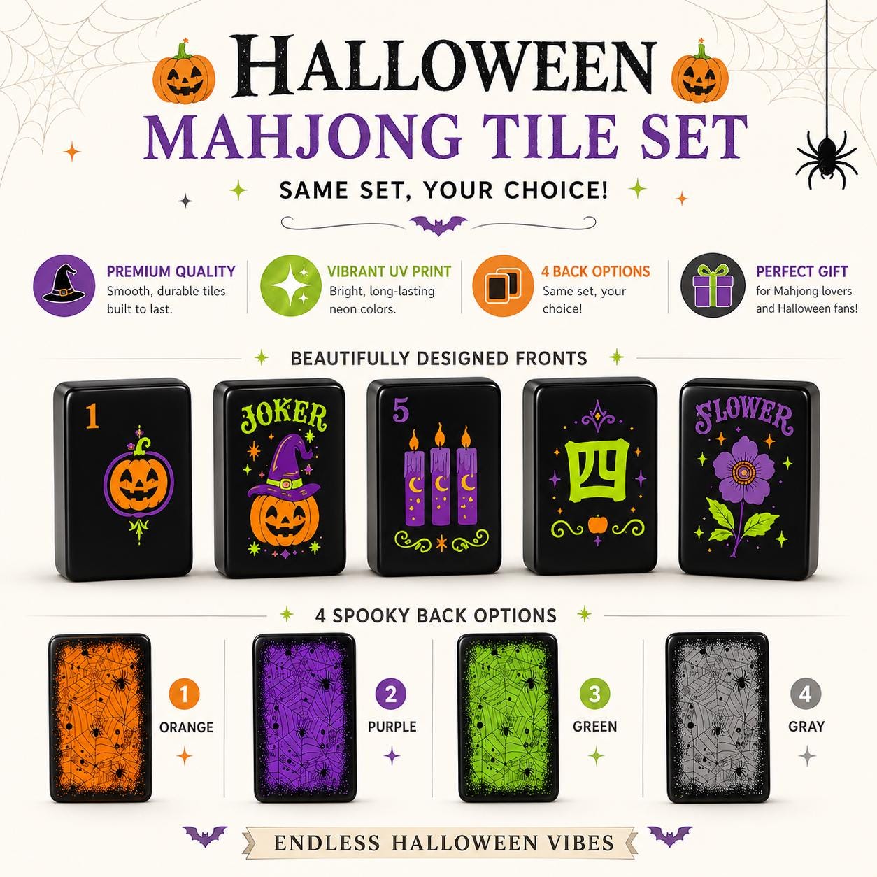 Halloween Mahjong Tiles Set, Spooky Acrylic Mahjong Tiles, Black Halloween American Mahjong Set, Witchy Pumpkin Mahjong