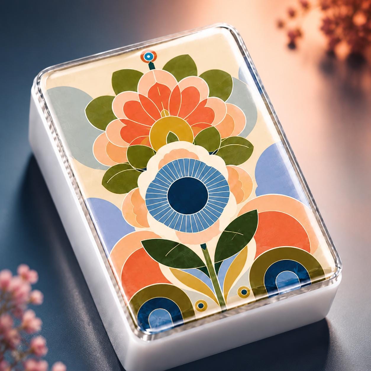 Retro Floral Mahjong Tiles, Mid Century Flower Mahjong Set, Pink Green Acrylic Game Tiles, Colorful Vintage Mahjong Love