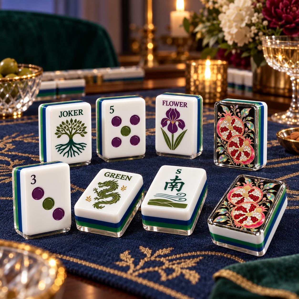 Pomegranate Mahjong Tiles, 4-Layer American Mahjong Set, Fall Inspired Botanical Fruit Acrylic Tiles, Mediterranean Mahj