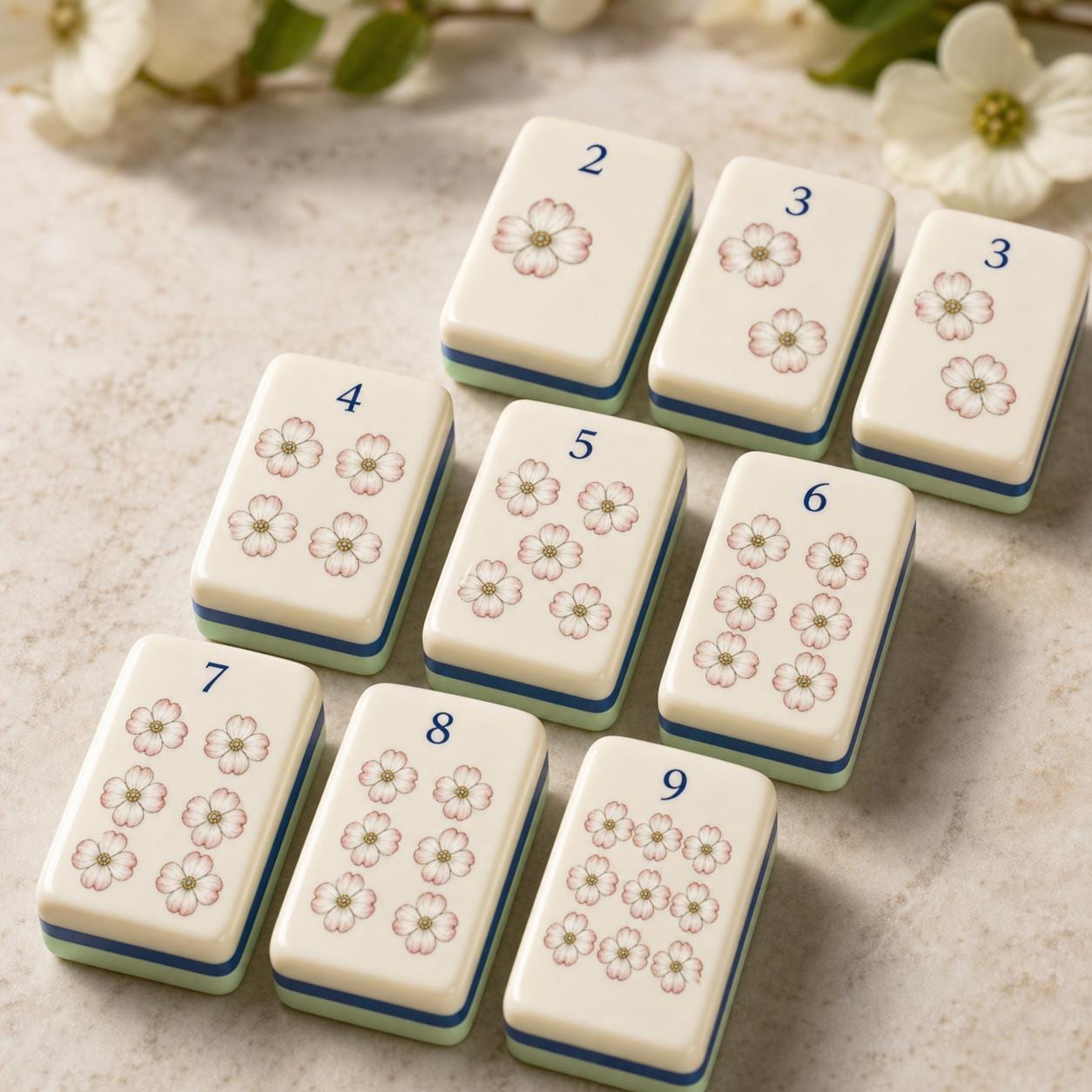 Raleigh Dogwood Garden American Mahjong Tiles, Travel Mahjong Set 1.2x0.9 Inch, Mint Green Back, Cardinal Oak Acorn Flor