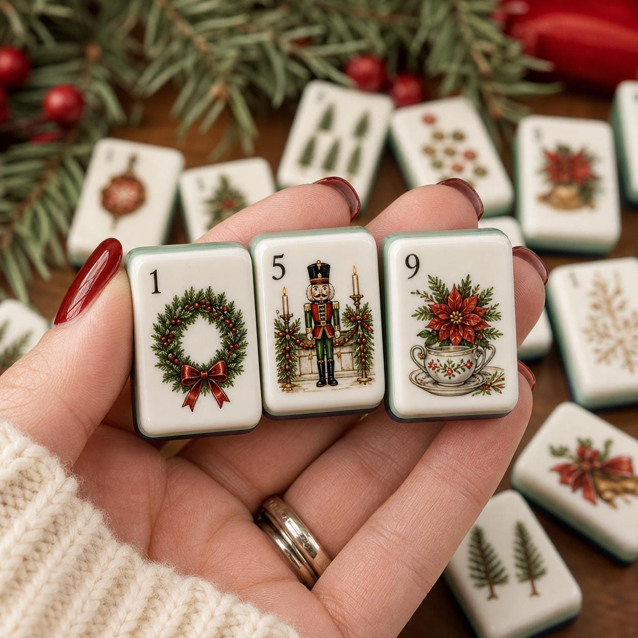Festive Christmas American Mahjong, Holiday Stocking Nutcracker Fireplace Set, New Year Gift, Cozy Winter Game Tiles, Be