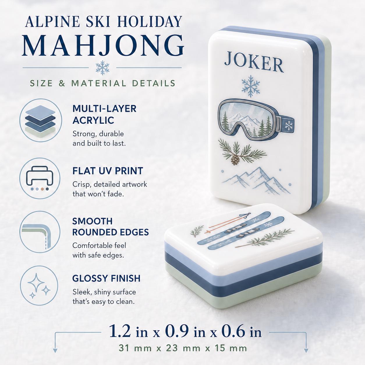 Winter Wonderland Mahjong Set, Custom Ski Resort Tiles with Snowflakes, Skiers, Gift For Mahjong Enthusiasts, Housewarmi