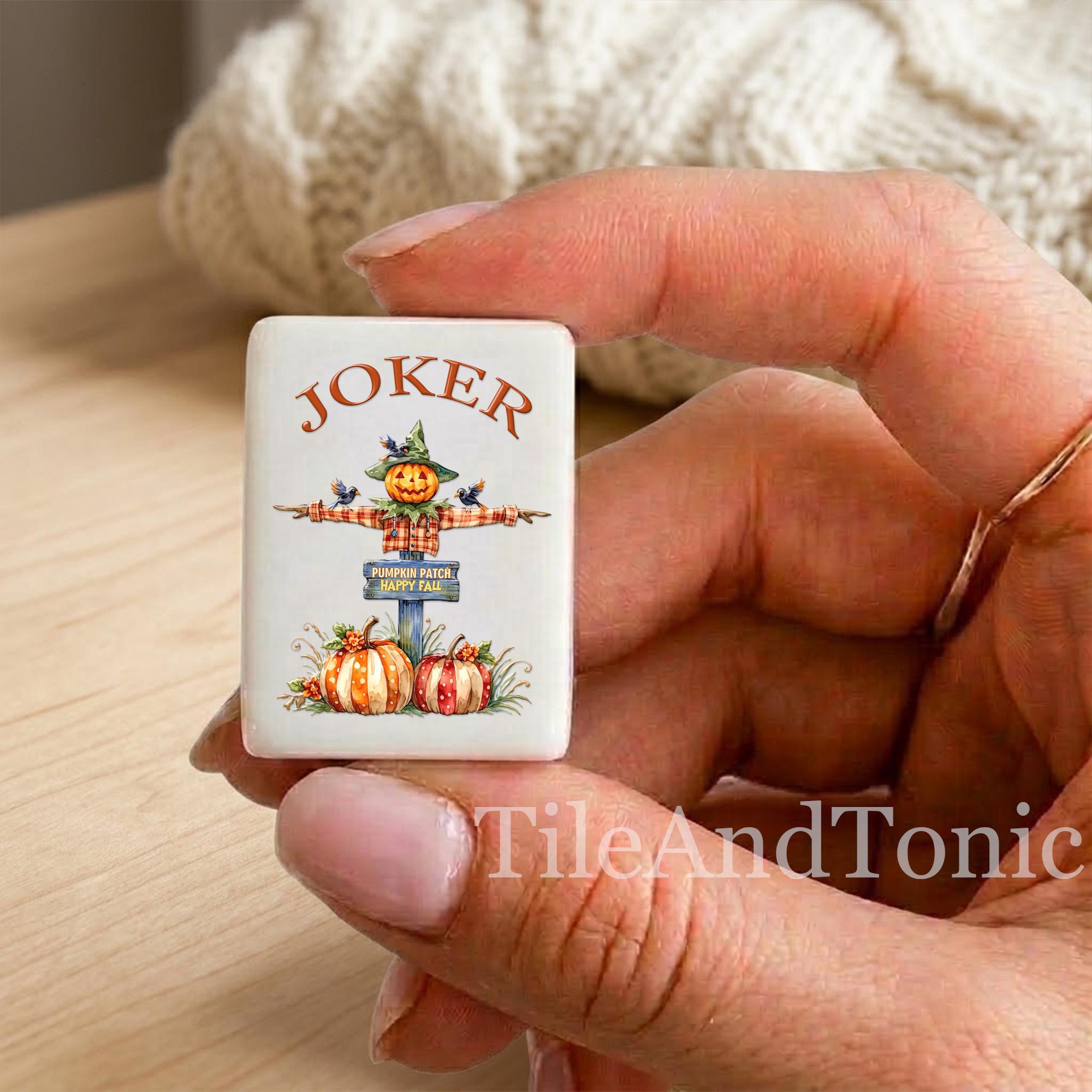 Autumn Harvest American Mahjong Set | Pumpkin & Wheat Fall Tiles | Scarecrow Joker Mahjongg | Thanksgiving Table Game Gi
