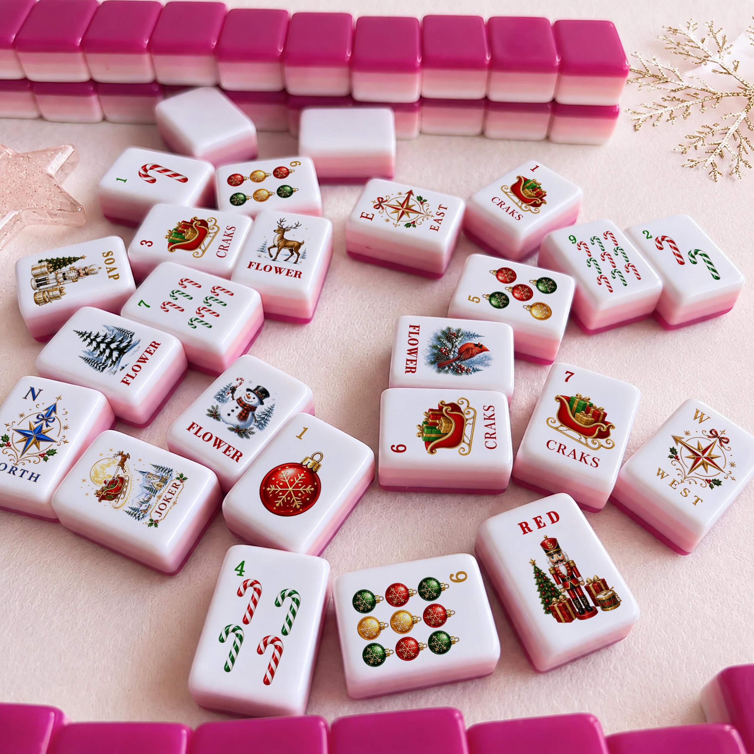 Christmas Mahjong Set, American Mahjong Tiles, UV Printed Acrylic Holiday Game, Christmas Gift for Mahjong Lovers - 3