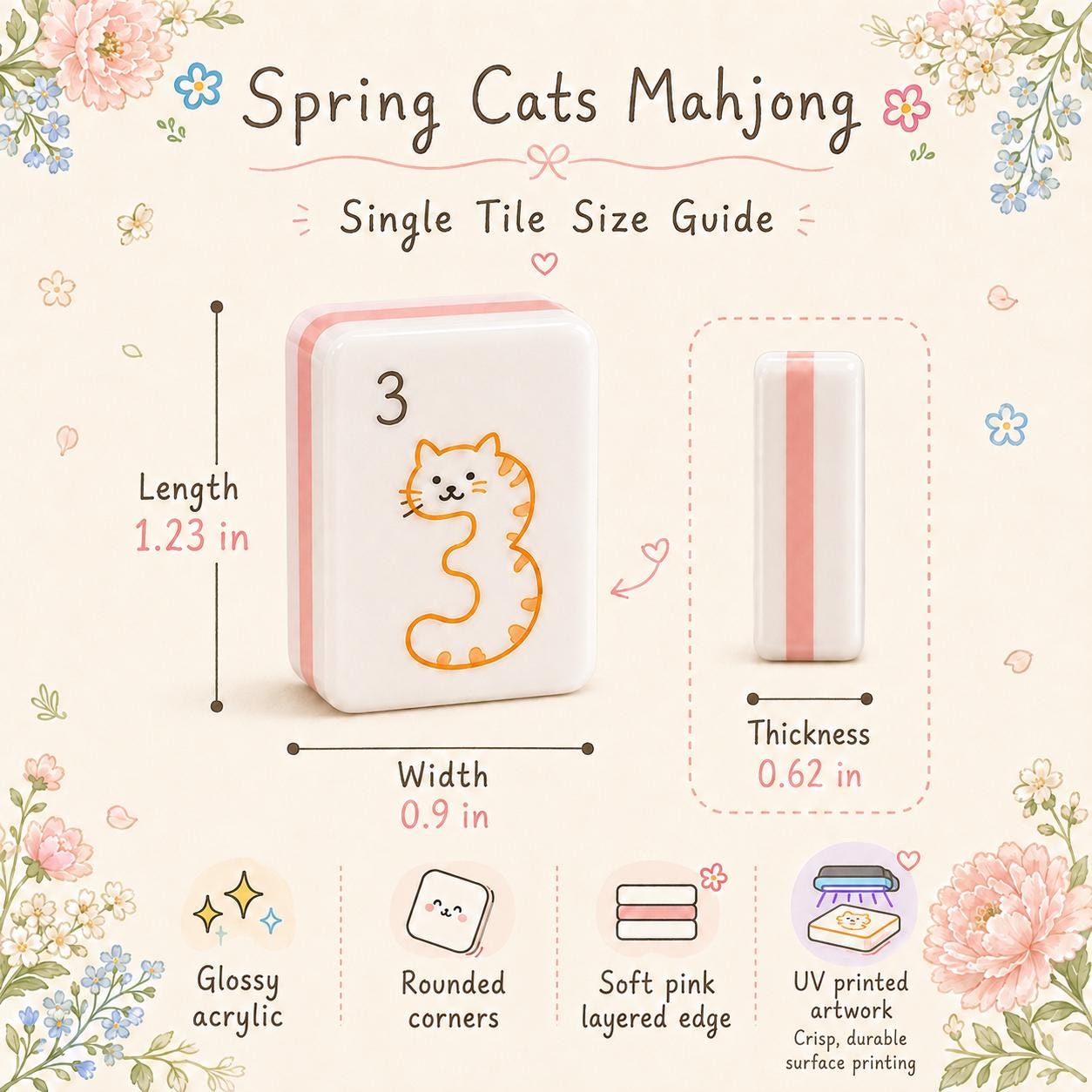 Spring Cats American Mahjong Set, 160 Glossy Acrylic Tiles, Soft Pink Layered Edges, Whimsical Cat Artwork, Cat Lover Gi