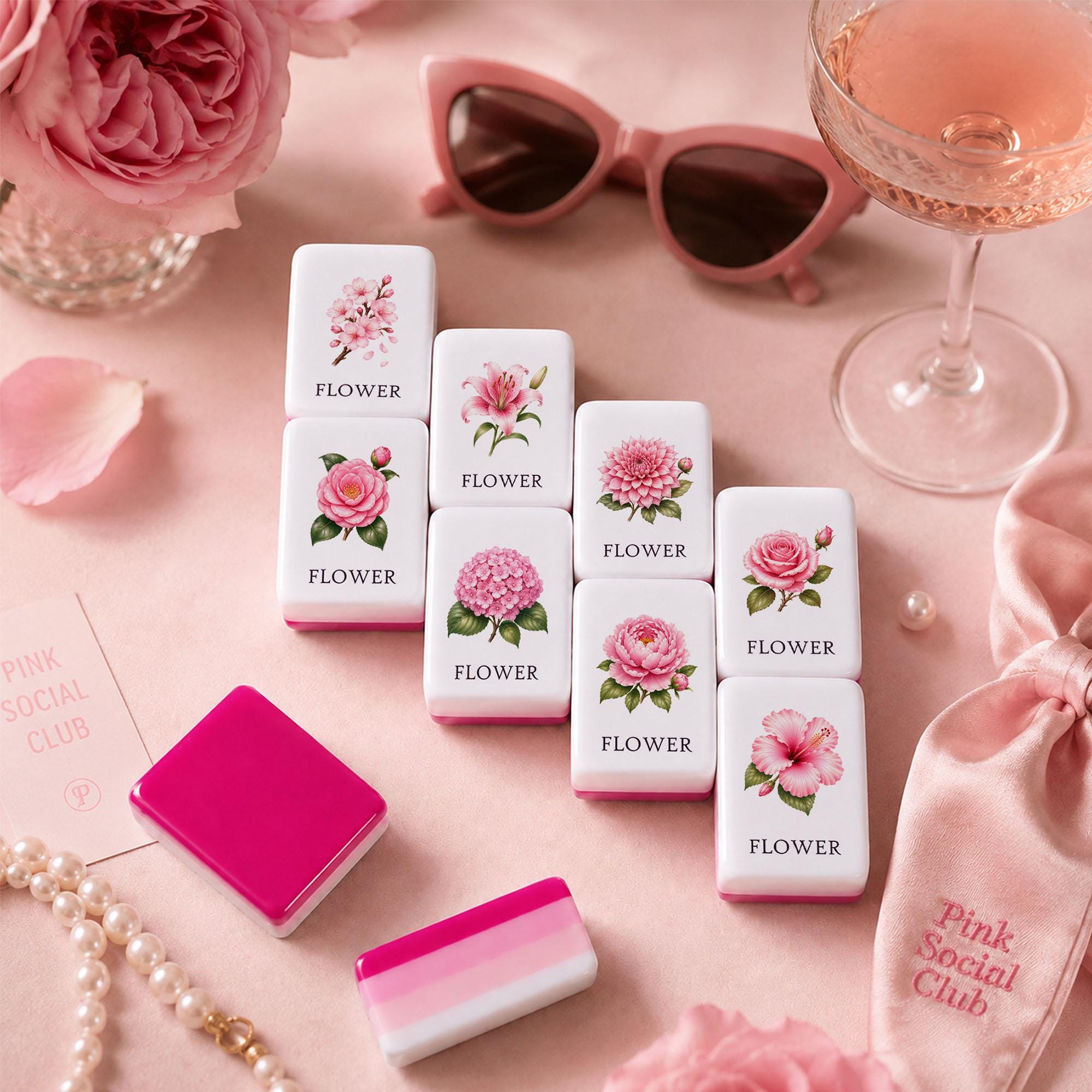 Pink Mahjong Set, American Mahjong Tiles, Luxury Acrylic Mahjong Game, Pink Glam Feminine Gift for Women, Girls Night Gi