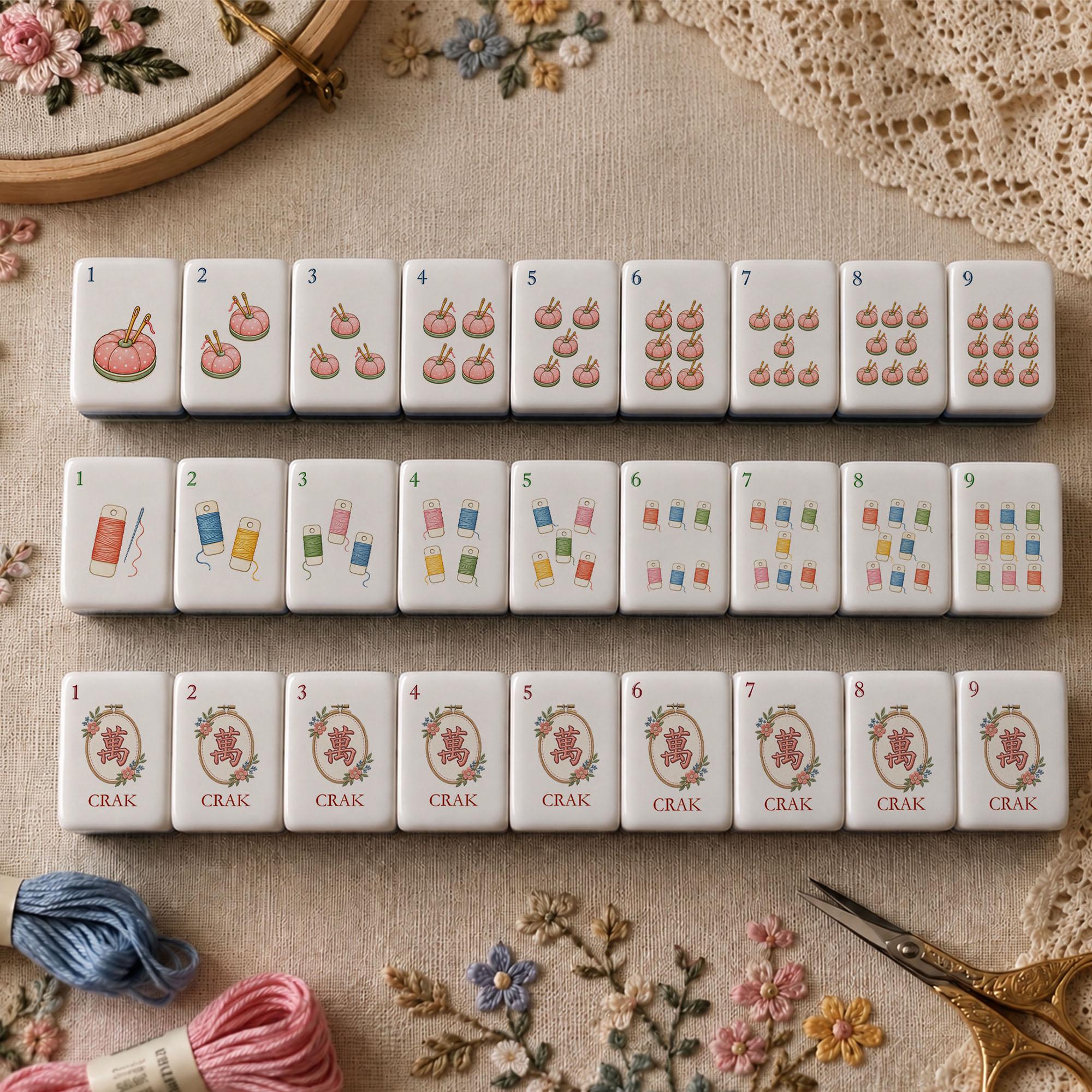 Embroidery Mahjong Set, Needlepoint Mahjong Tiles, Stitching Club Gift for Women, Craft Lover Mahjong, Unique Mahjong Gi