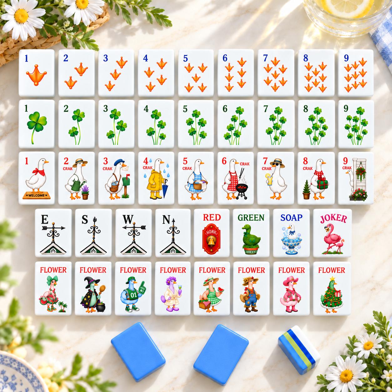 Silly Goose American Mahjong Set, 160 Acrylic Mahjong Tiles, 4-Layer Mah Jongg Tile Set, Goose Mahjong Gift, Optional Ma
