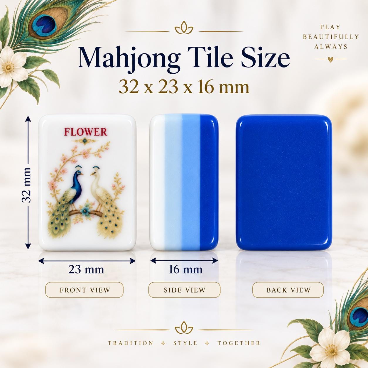 Peacock American Mahjong Set, Blue Gold Tiles, Luxury Mahjong Gift for Women, Custom Bulk Mahjong, Mahjong Club Gift - 3