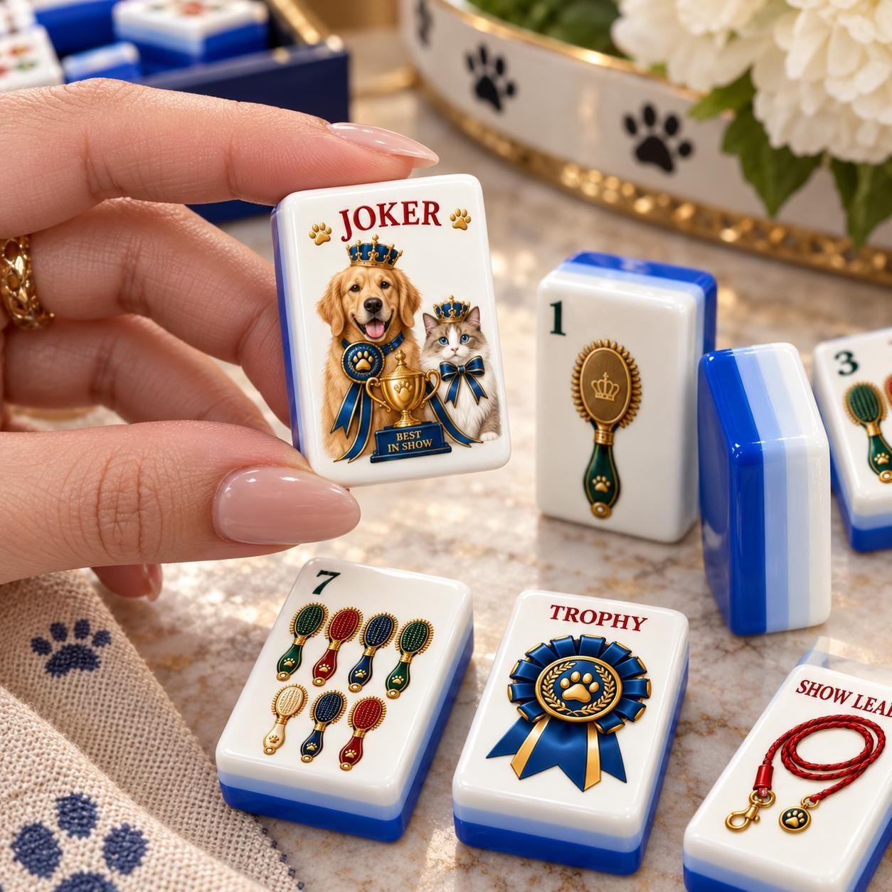 Vintage Dog Show American Mahjong Set, Pet Lover Mahjong Tiles, Dog Mom Gift, Custom Pet Mahjong, Bulk Order, Mahjong Gi