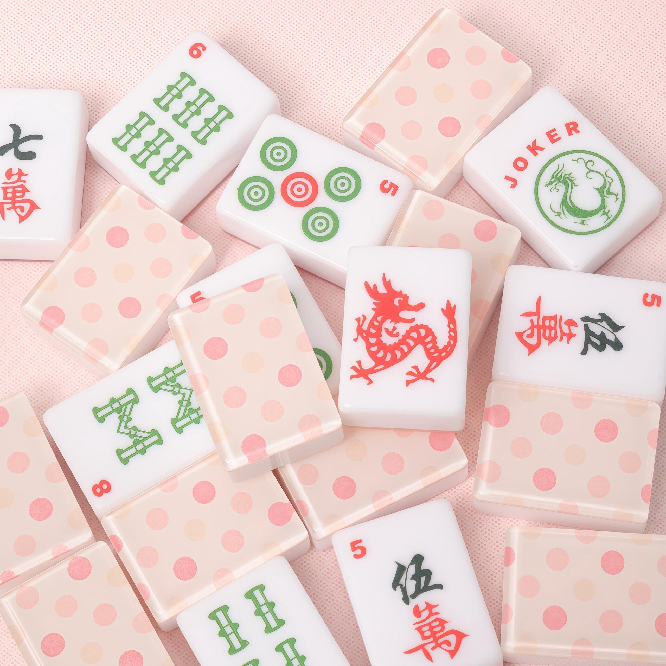 Pink Polka Dot American Mahjong Set, Pastel Acrylic 160 Tile Game, Cute Birthday Gift for Mahjong Lovers, Women and Game