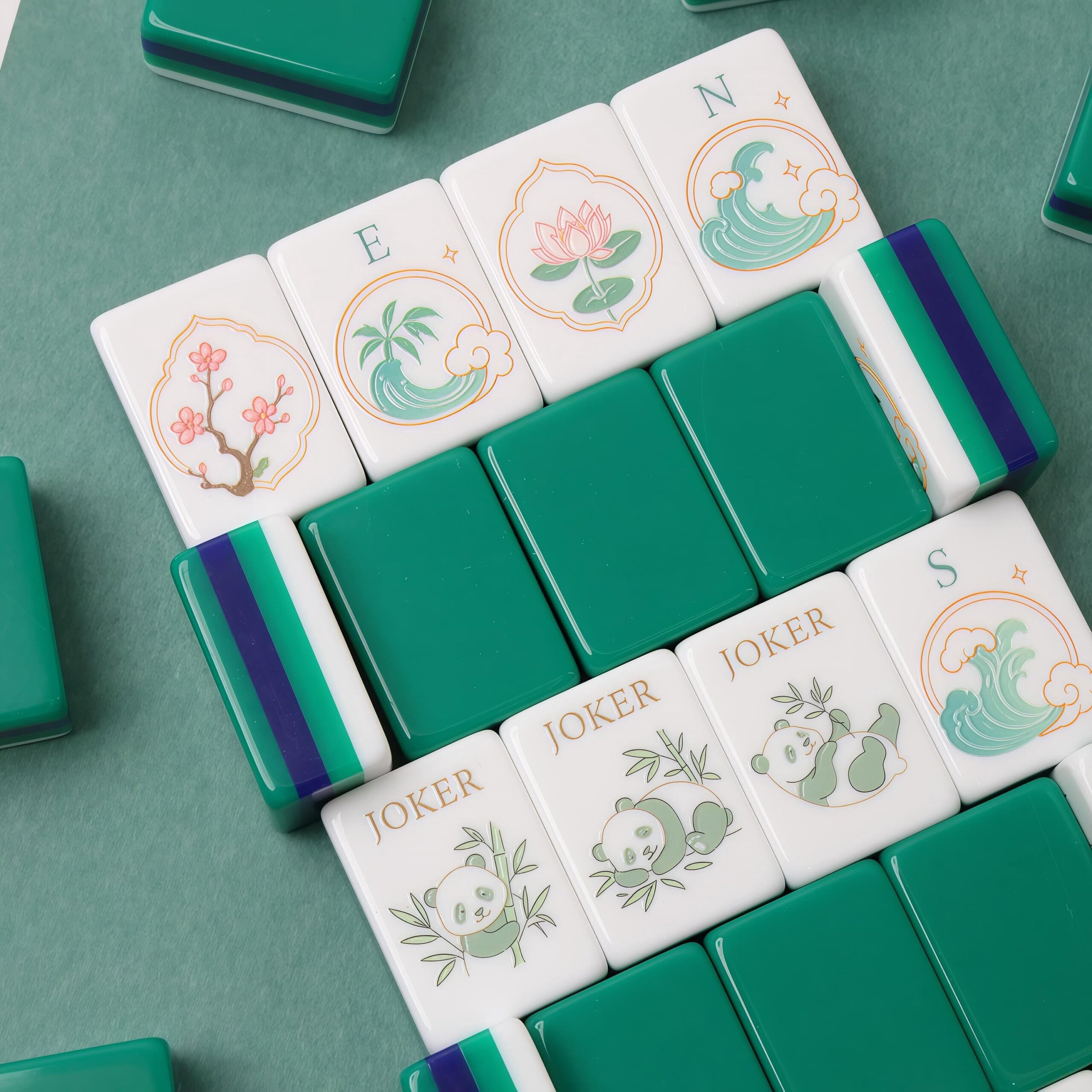 Emerald Green American Mahjong Set, Panda Joker Acrylic Tiles, Lotus Floral 160 Tile Game Gift for Women, Friends and Pl
