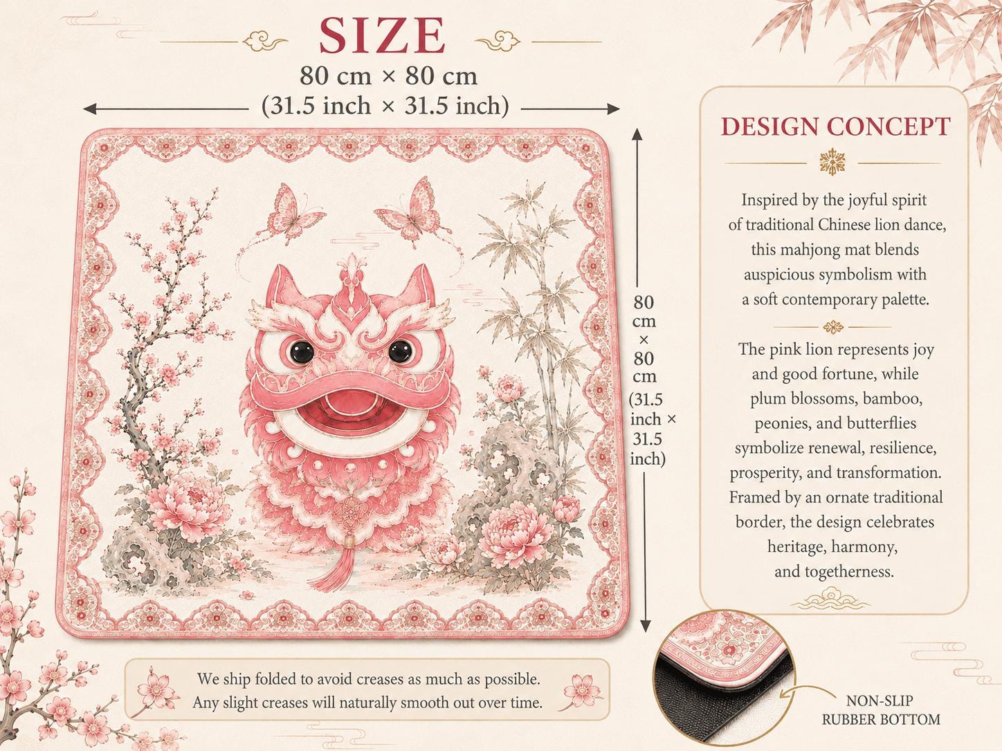 Lion Dance Mahjong Set, Pink Chinese Inspired American Mahjong Tiles, Floral Asian Style Acrylic Game Set, Unique Gift -