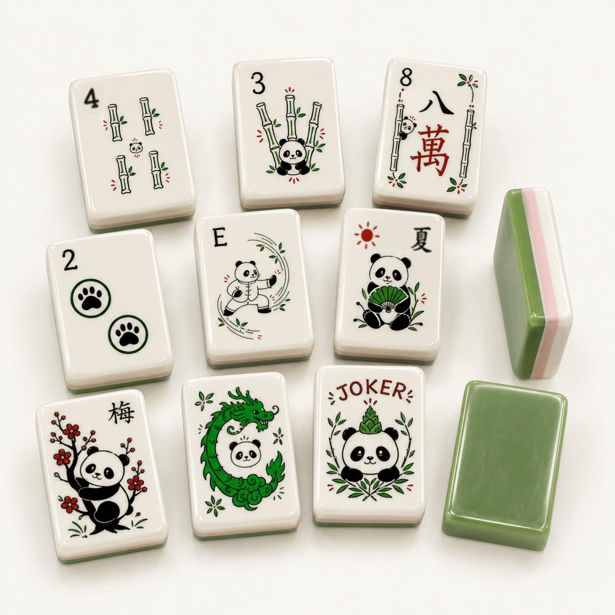Panda American Mahjong Set, Bamboo Botanical Acrylic Tiles, Cute Nature Inspired 160 Tile Game, Gift for Mahjong Lovers