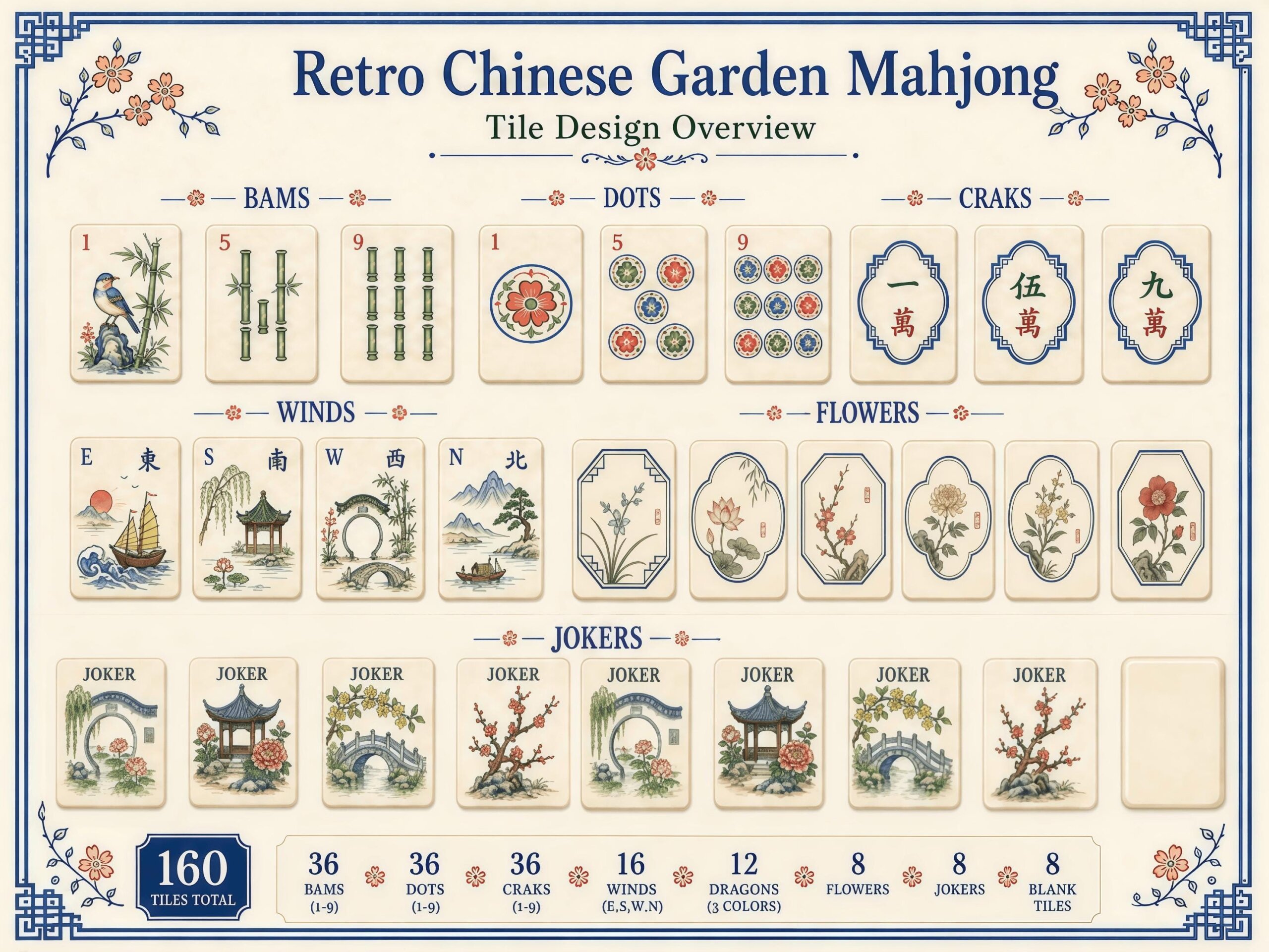 American Mahjong Set, 160 Acrylic Tiles, Retro Chinese Garden Art, Green Layered Edge, Mahjong Gift for Women and Game N