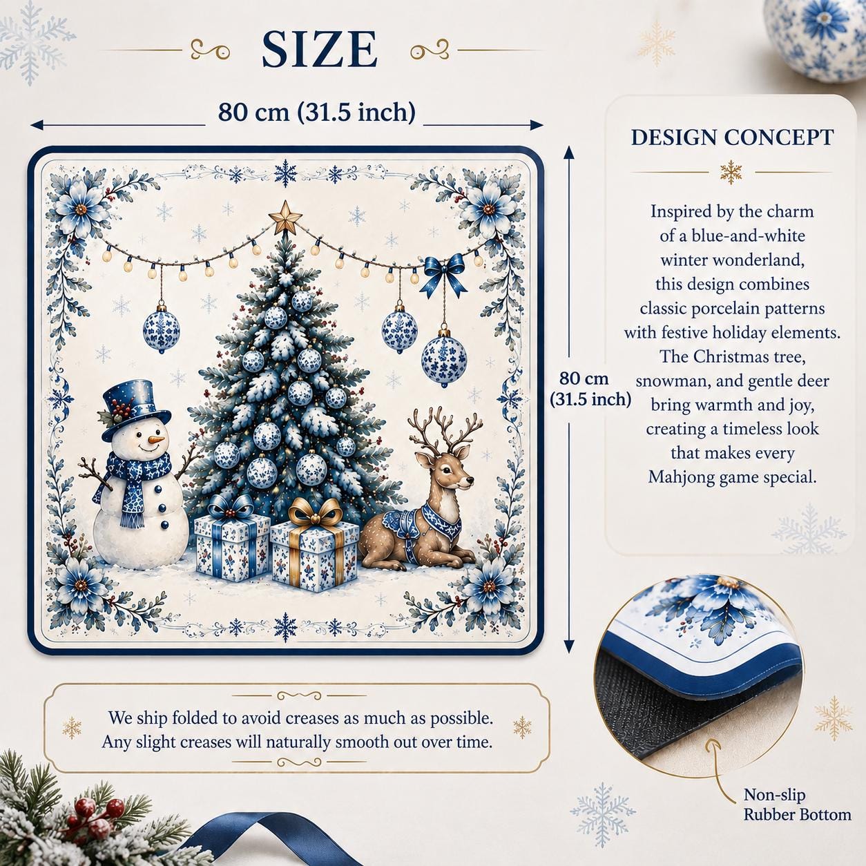 Blue White Christmas American Mahjong Set, Porcelain Style Acrylic 160 Tile Set, Winter Wonderland Mahjong Gift for Play