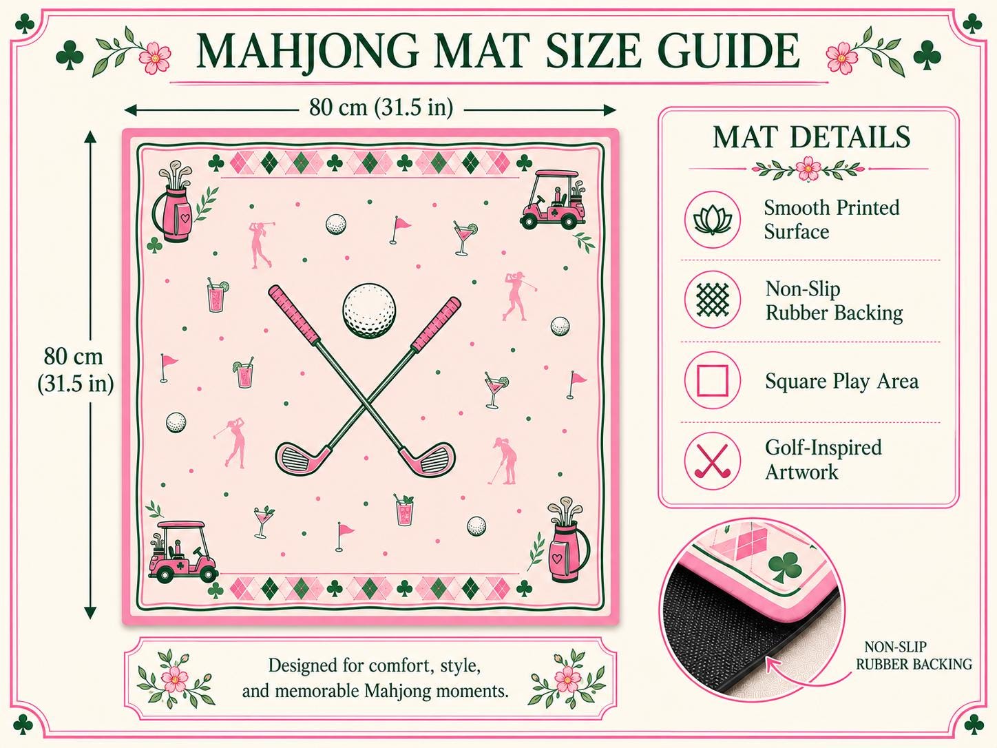 Pink Golf Mahjong Set, Luxury Country Club American Mahjong Tiles, Feminine Golf Theme Game Set with Preppy Sports Inspi