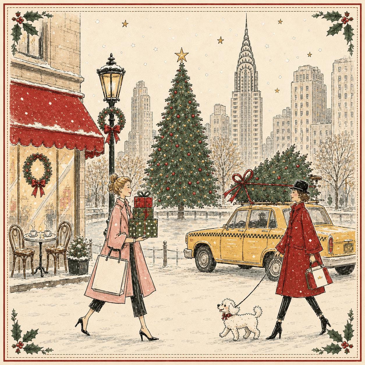 Christmas American Mahjong Set, Vintage Holiday Acrylic 160 Tile Set, European Winter Illustration Mahjong Gift for Play