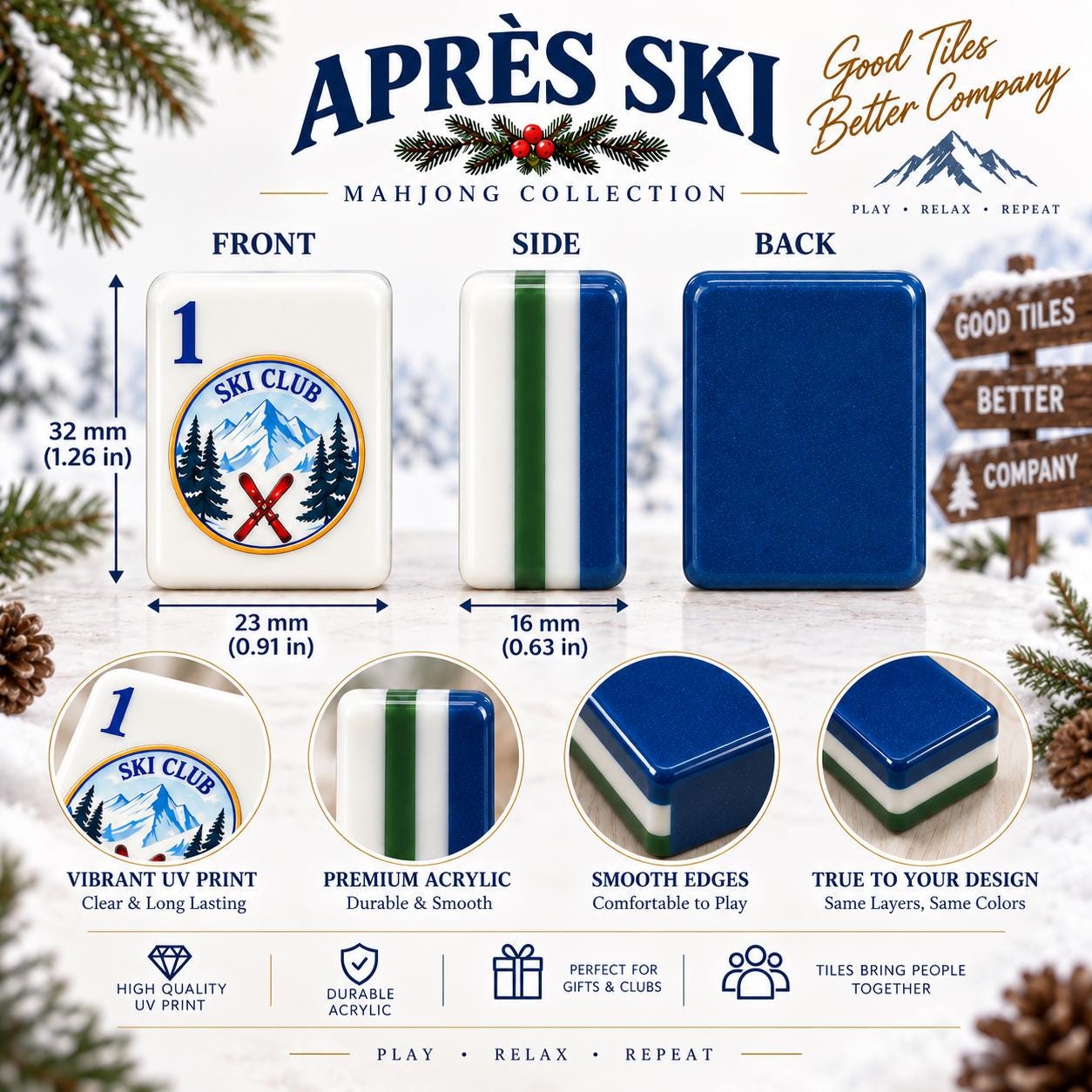 Après Ski Mahjong Set, American Mahjong Tiles, Ski Club Gift, Winter Lodge Game, Custom Bulk Mahjong, Ski Trip Gift - 4