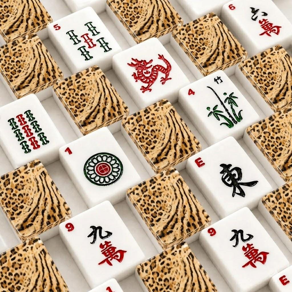 Safari Chic Mahjong Tiles |1.4"x1.0"x0.6" American Mahjong Acrylic Tiles with Leopard & Zebra Animal Print | Luxe Mahjon