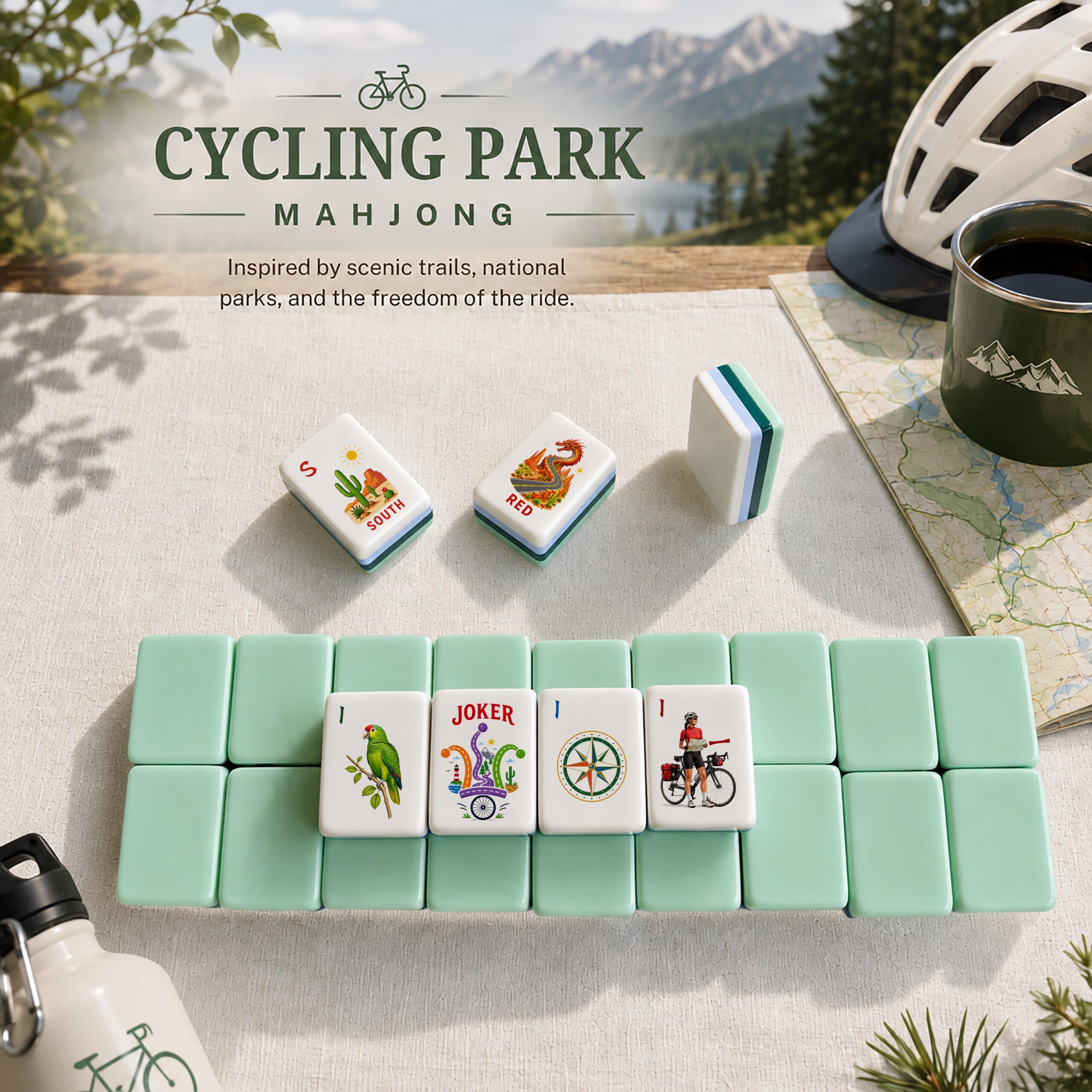 Cycling Park Mahjong Set, American Mahjong Tiles, UV Printed Acrylic Bicycle Game Gift - 4