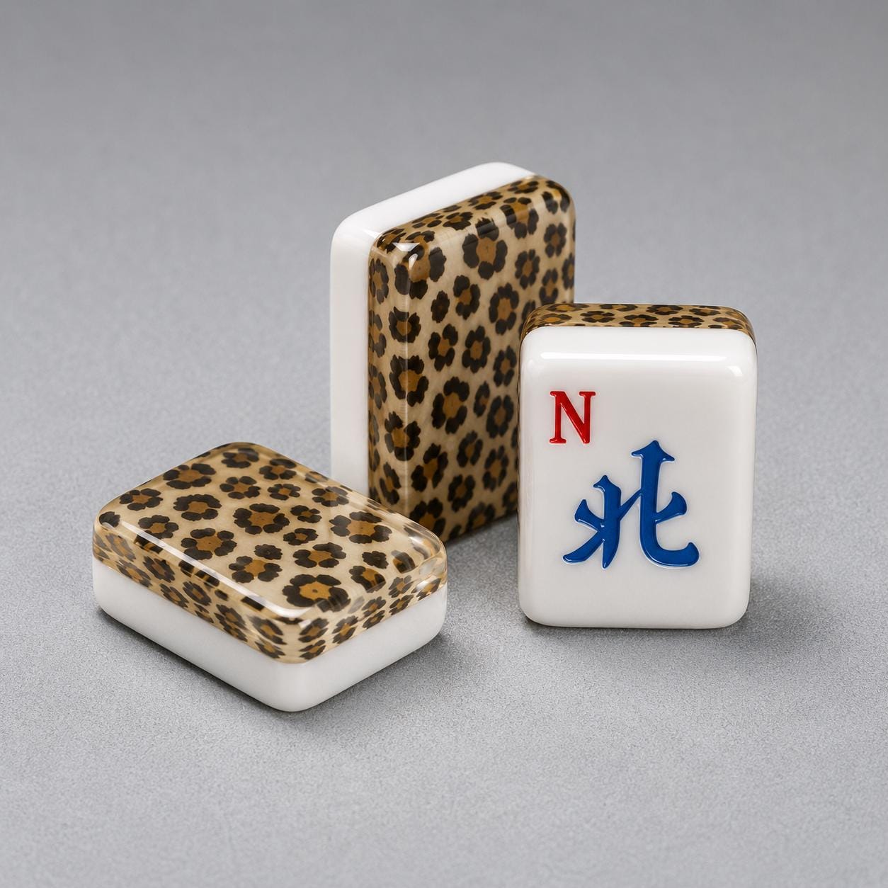Leopard Mahjong Tiles |1.4"x1.0"x0.6" American Mahjong Acrylic Tiles with Leopard Print Backs | Preppy Luxe Mahjong Gift