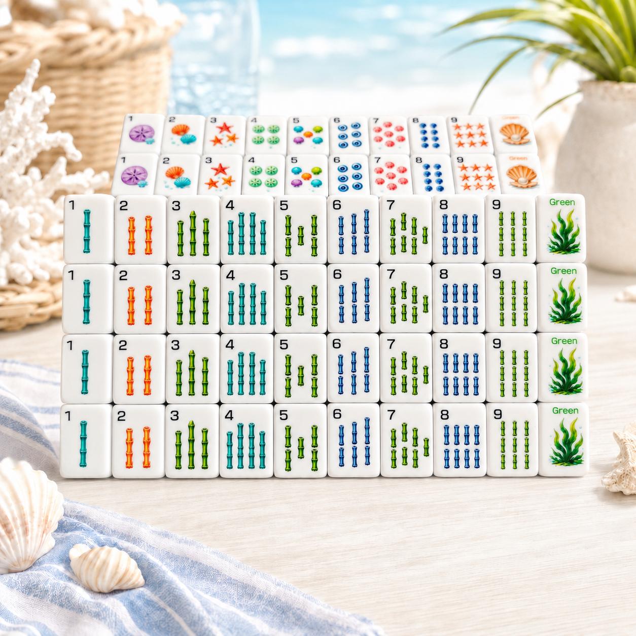 Beach American Mahjong Tiles, Nautical Mahjong Set with Optional Mat, Coastal Game Night Gift, Ocean Mahjong Accessories