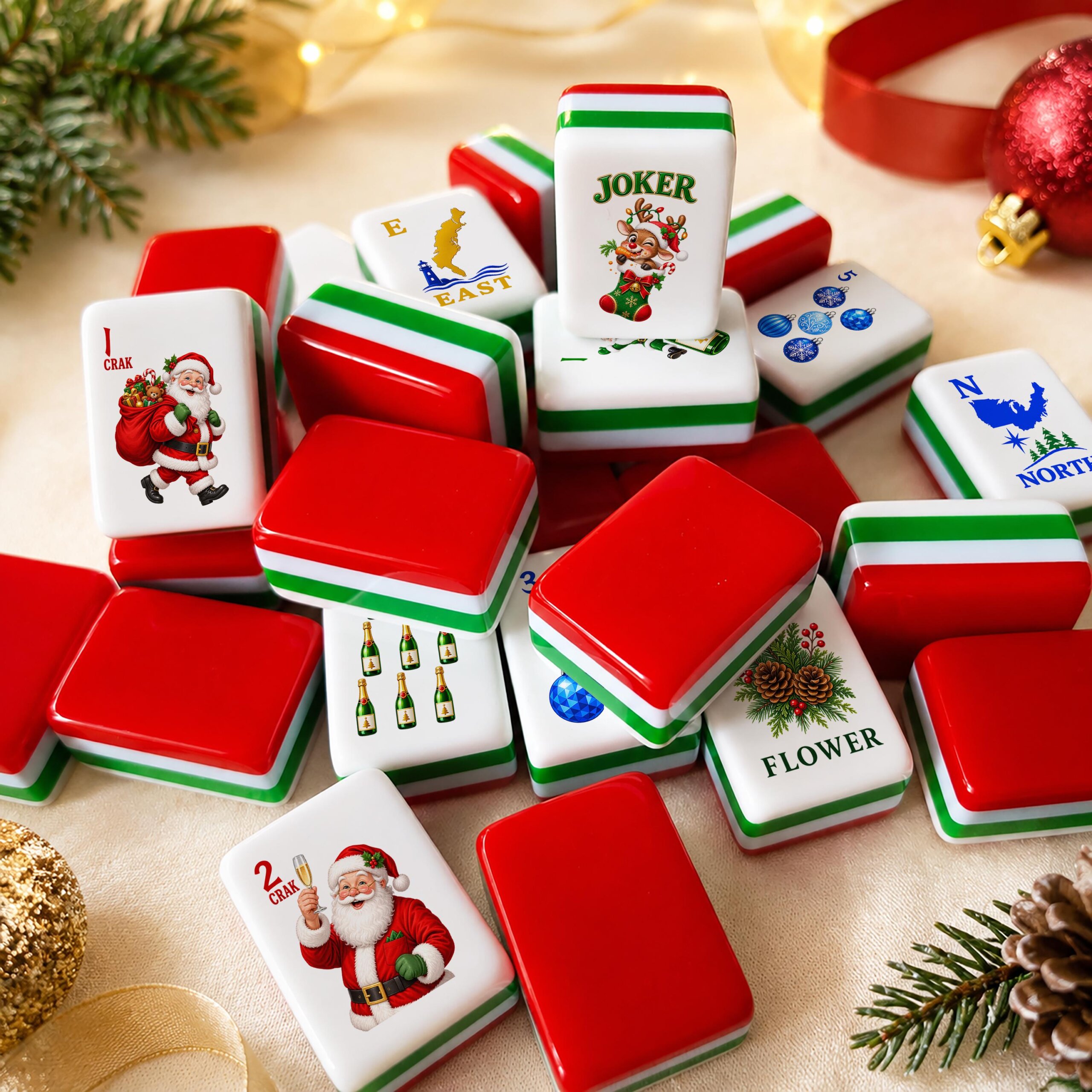 Christmas American Mahjong Set, 160 Mah Jongg Tiles, Santa Mahjong, Matching Mahjong Mat Option, Holiday Mahjong Game -