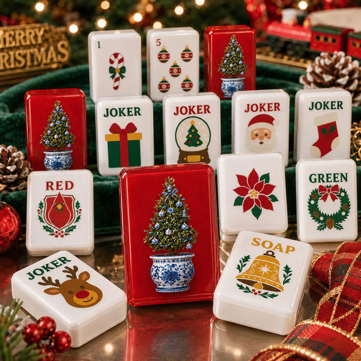 Holiday Mahjong Tiles Set, Christmas Acrylic Mahjong Tiles, Festive American Mahjong Set, Unique Christmas Gift - 4