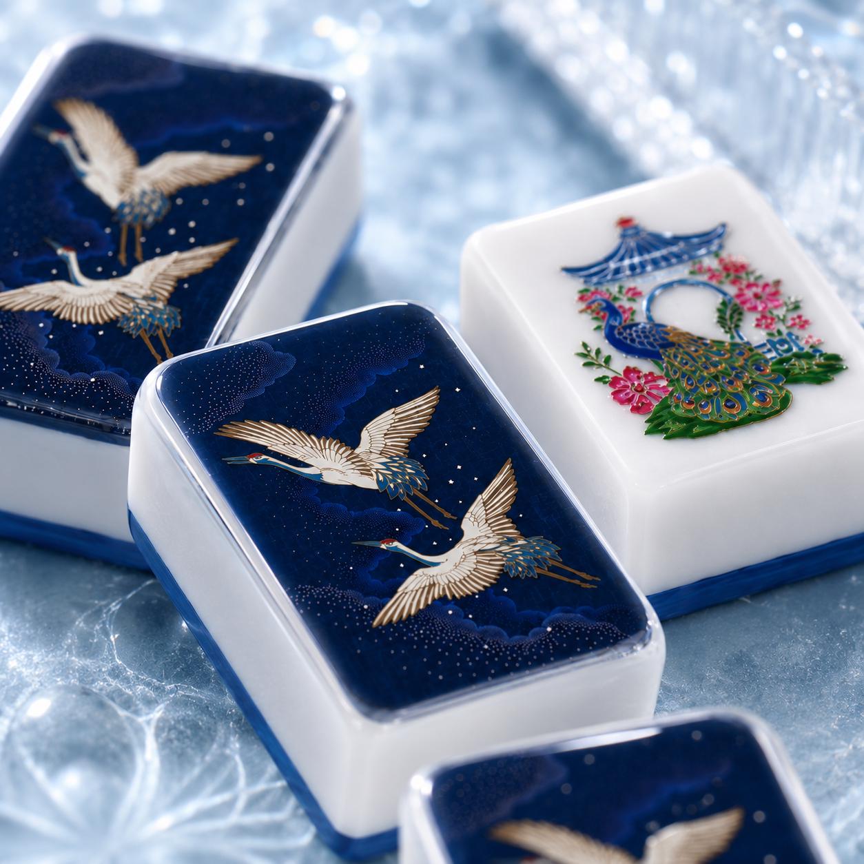 Blue White Chinoiserie Mahjong Tiles Set, Luxury Acrylic Mahjong Tiles, Peacock Floral American Mahjong Set, Elegant Ori