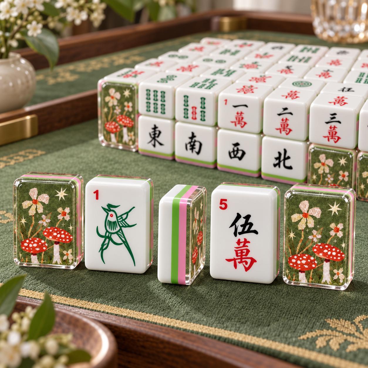 Woodland Mushroom Mahjong Tiles, 1.4" Acrylic American Mahjong Set, Cottagecore Forest Tile Set, Botanical Mahjong Gift,