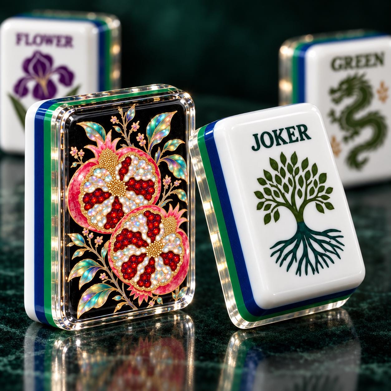 Pomegranate Mahjong Tiles, 4-Layer American Mahjong Set, Fall Inspired Botanical Fruit Acrylic Tiles, Mediterranean Mahj