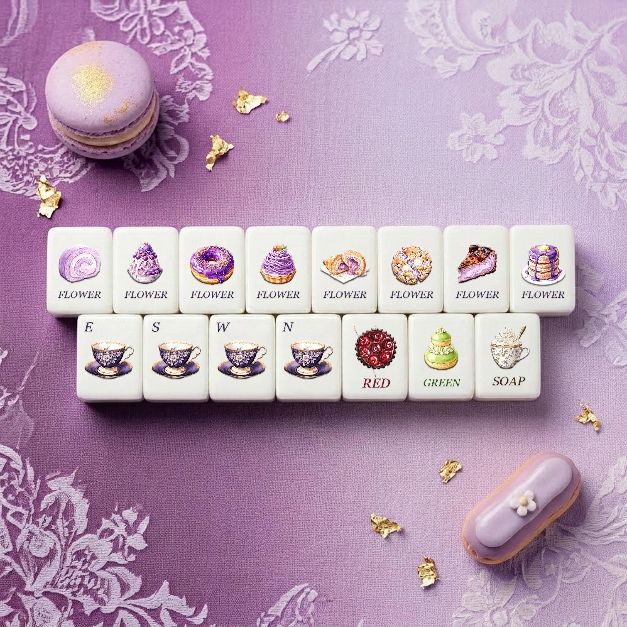 High Tea Collection American Mahjong Tiles | Purple Dessert Theme (152 Tiles) - 4