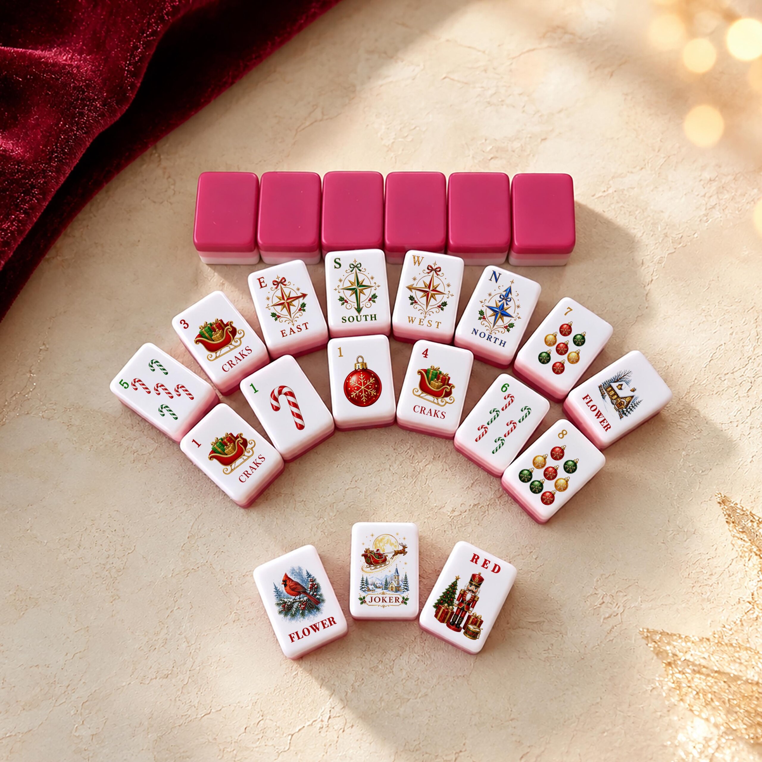 Christmas Mahjong Set, American Mahjong Tiles, UV Printed Acrylic Holiday Game, Christmas Gift for Mahjong Lovers - 4